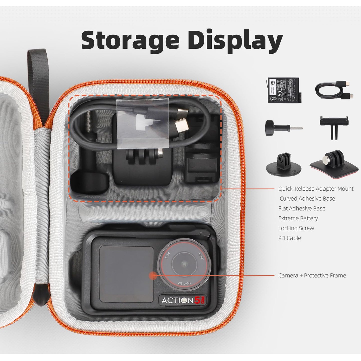 FSIDIWT Carrying Case for DJI Osmo Action 5 Pro/4/3, Portable PU Storage Travel Bag for DJI Osmo Action 5 Pro/4/3 Accessories (Black)