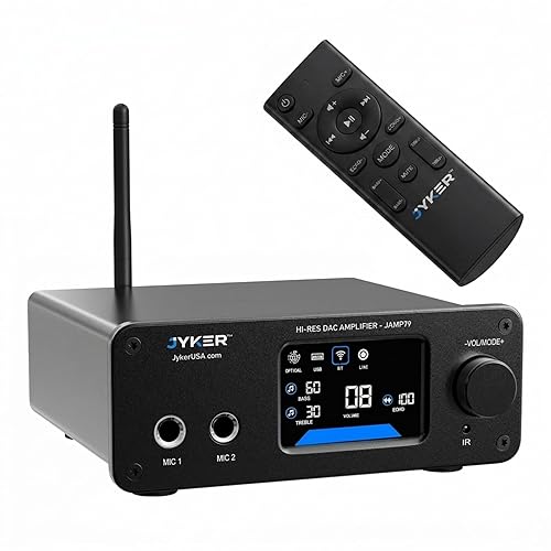 Jyker Hi-Fi DAC Stereo Amplifier w/Bluetooth 5.2-2 Channel Class D TPA3116 x2 ES9023 Audio Amp for Passive Speakers, AUX/SUB Outputs, Opt/USB/MIC/RCA
