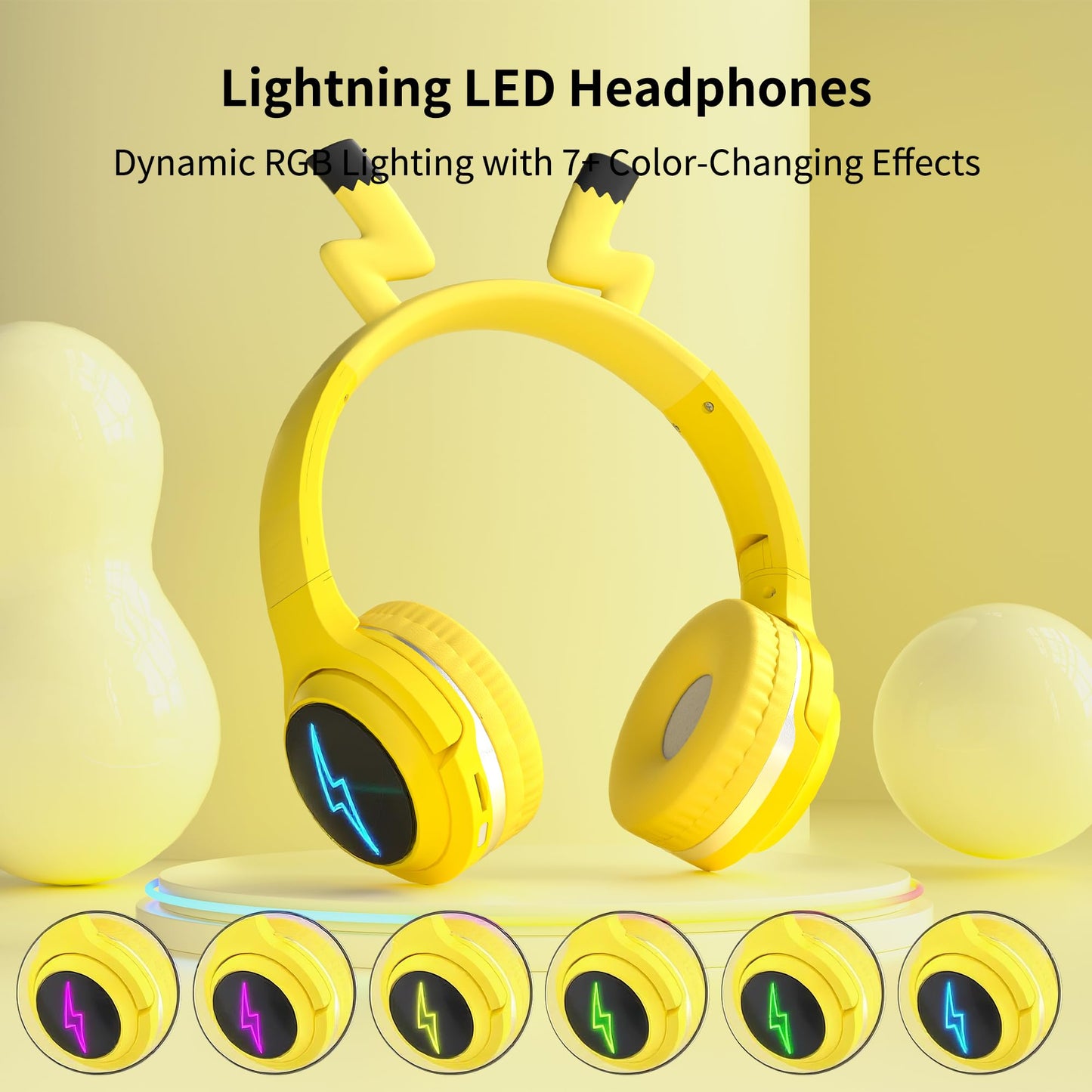 YLFASHION Wireless Kids Headphones with 7-Color LED Lights, 85dB Safe Volume & 40H Playtime - Ultra-Soft Over-Ear for School Travel