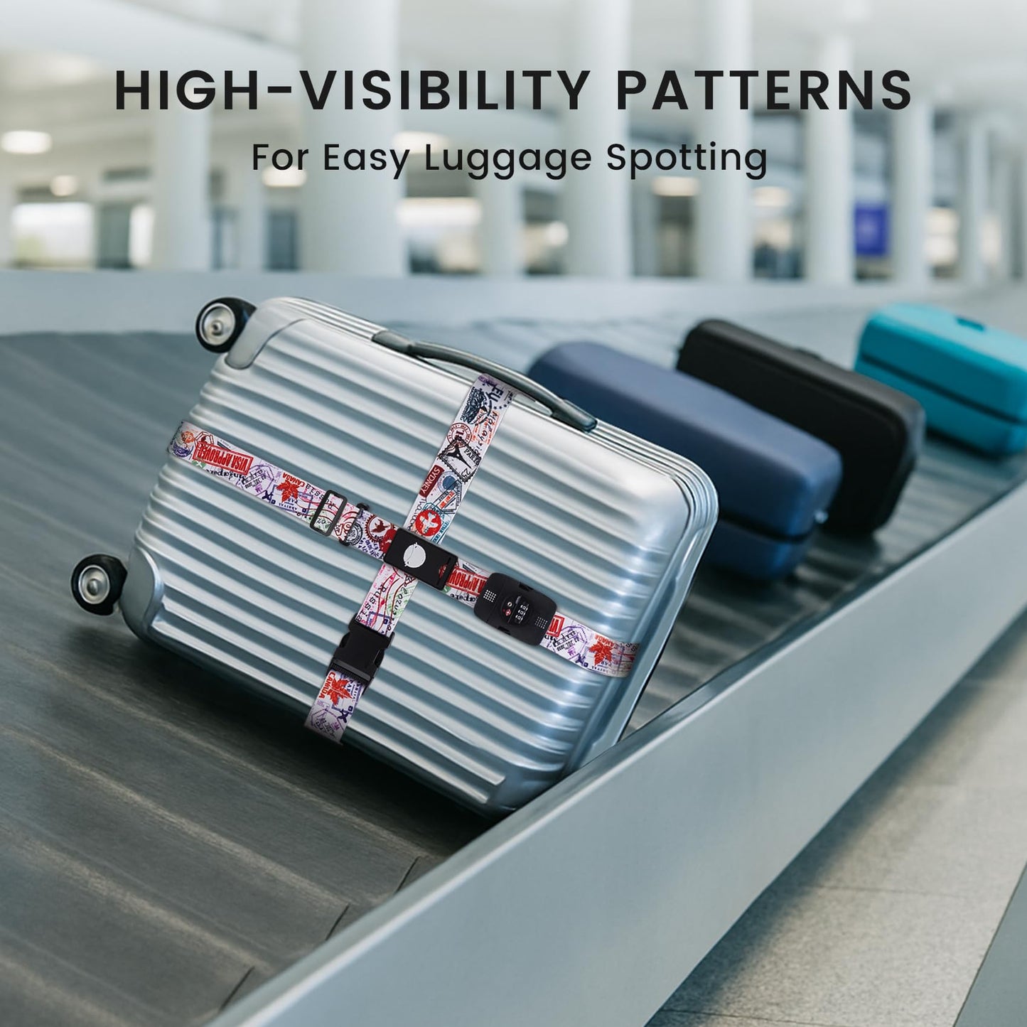 Travelkin TSA Approved Luggage Straps – Adjustable Cross Suitcase Straps with Lock, Reinforced Buckle & Unique Pattern for Secure Travel
