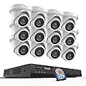 PANOOB 16 Channel Security Camera System 4K PoE, 12x 8MP Wired IP Turret Dome Camera with AI Human Vehicle Detection, Built-in Mic, Remote Access 24-7