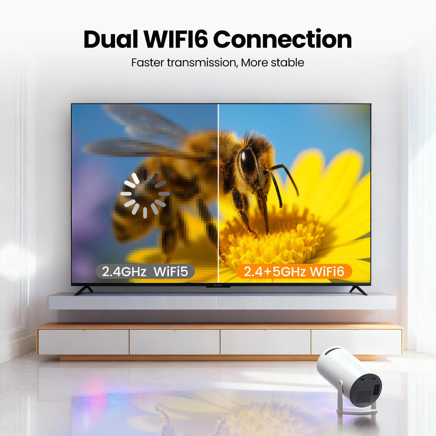 Portable projector with WiFi and Bluetooth, Mini projector supported 4K 1080P, Android 11.0 Movie projector
