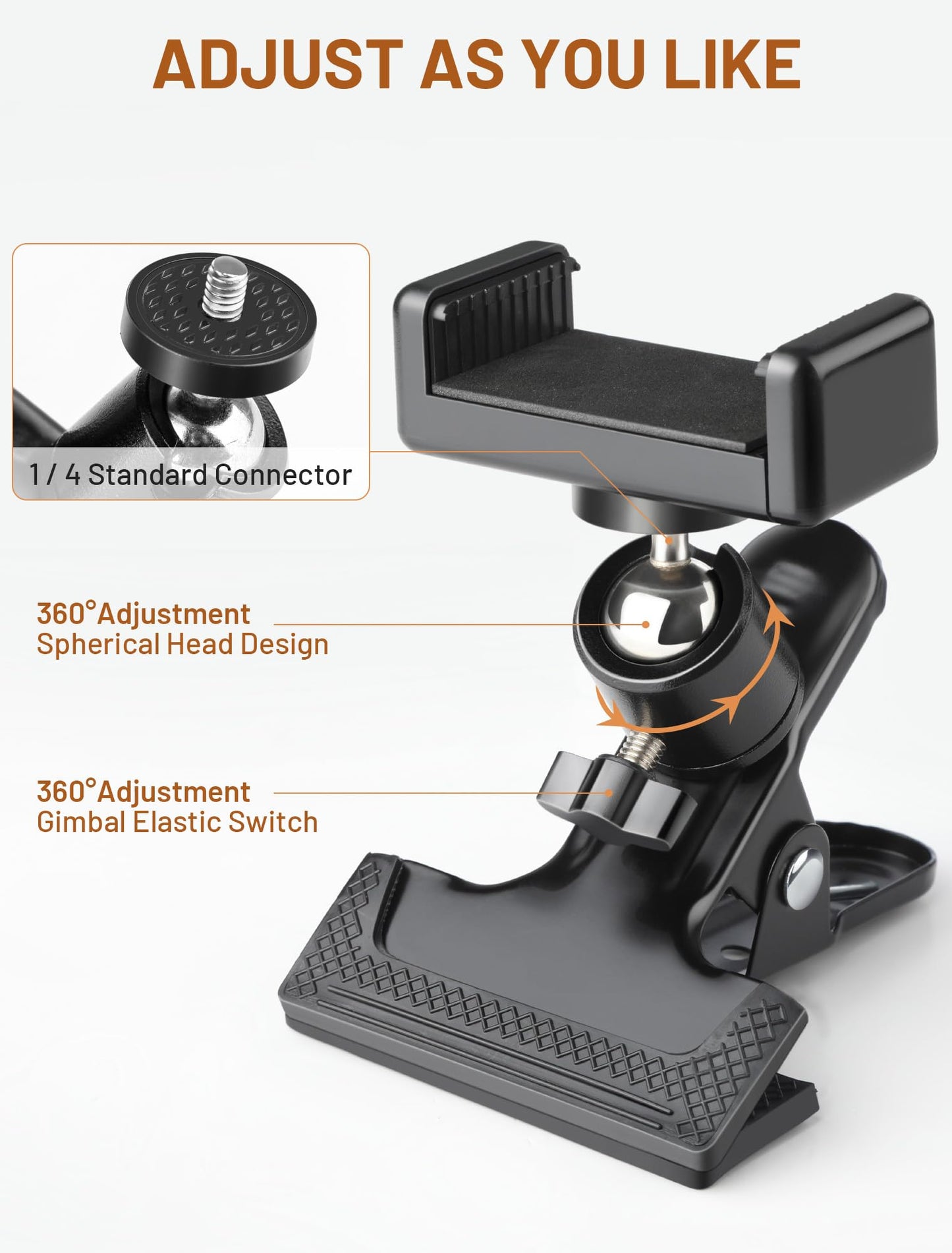 gliship Guitar Bass Head Phone Holder Cell Phone Stand Live Broadcast Bracket Clip Clamp Phone Mount with 1/4 Ball Head Adapter Universal for Bass