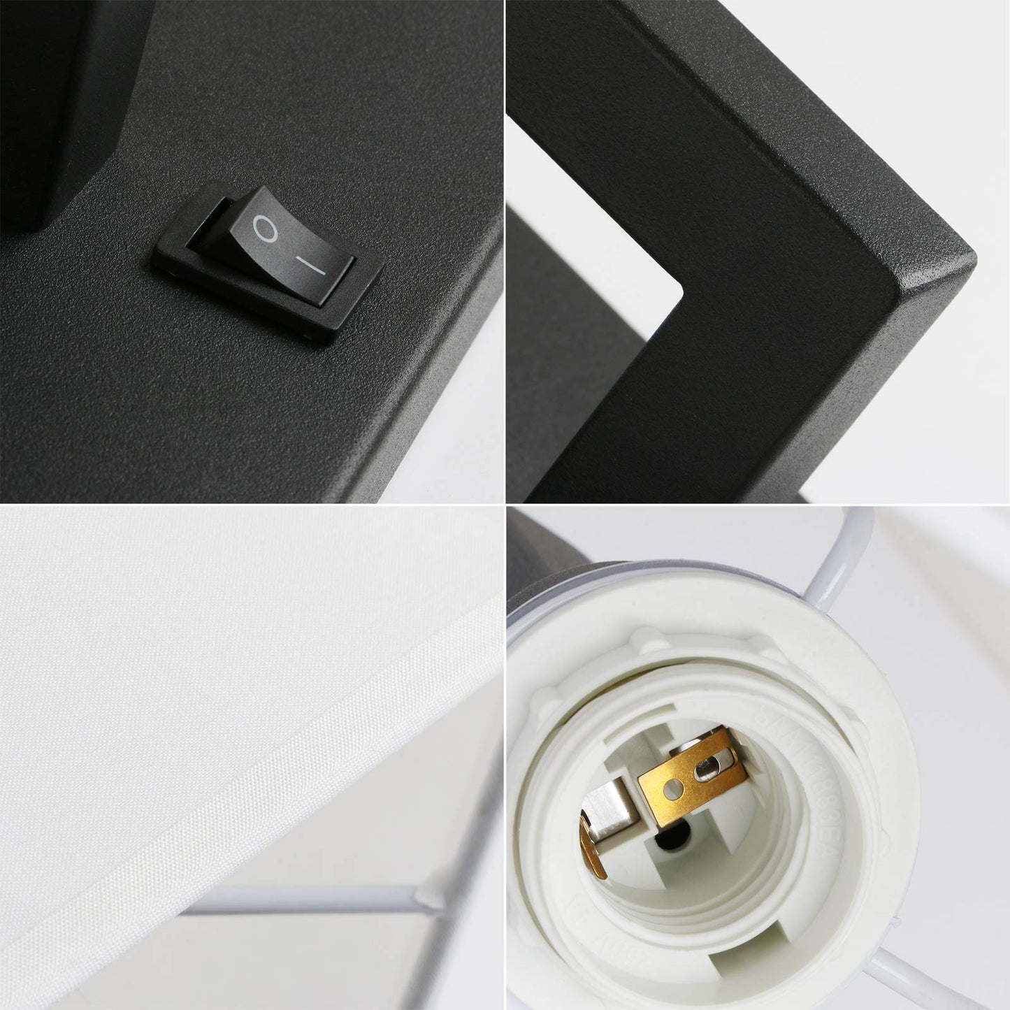 PERMO Single Wall Sconce Black Finish Light Fixture with White Textile Shades and On/Off Switch Button Small Modern Nightstand Lamps for Bedrooms