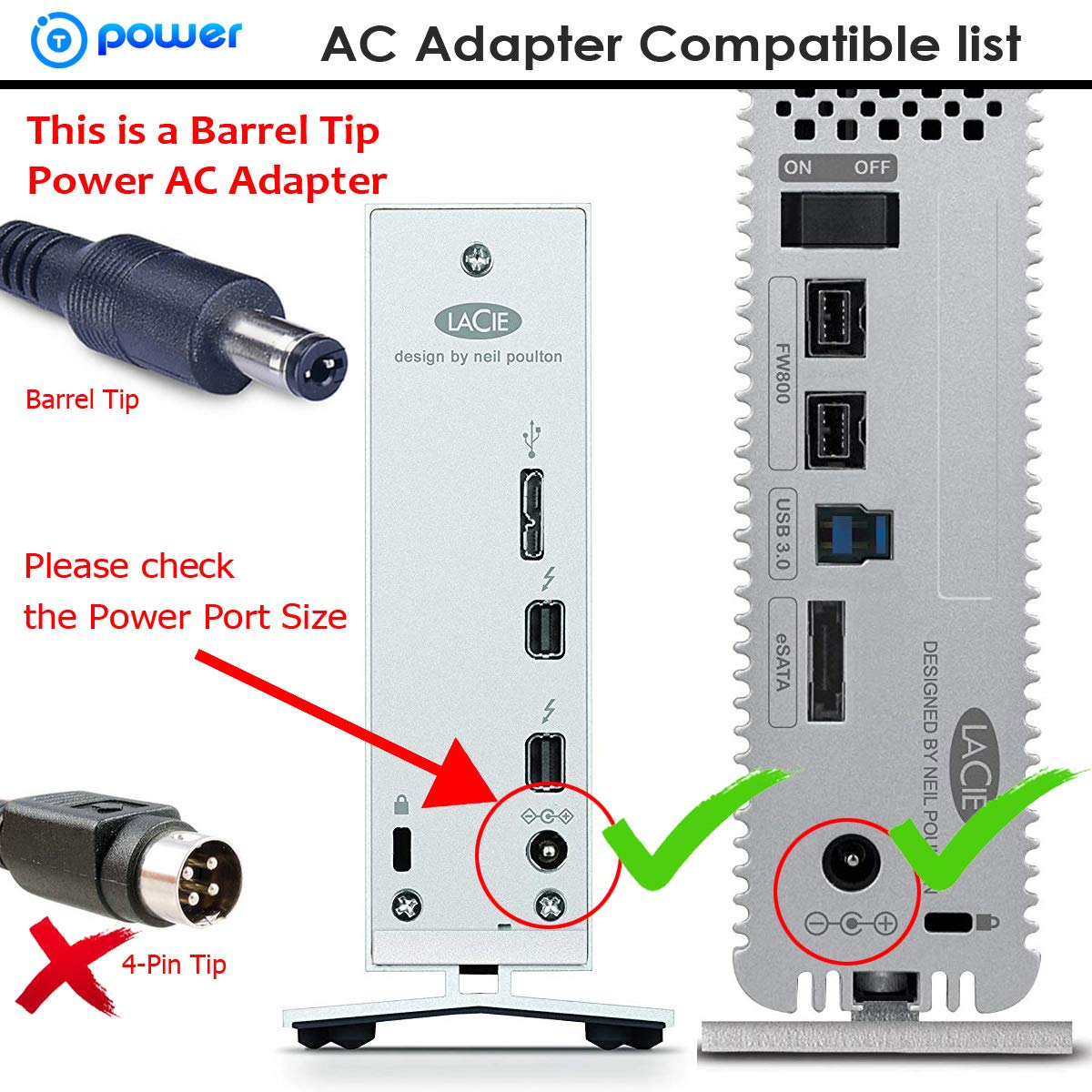 T POWER 12V Ac Dc Adapter Charger for LaCie 2Big 4Big 5Big LaCinema Hard Drive HDD 712430 712430U 712430 712430 712430 713710 ACD048A-12 12430U…
