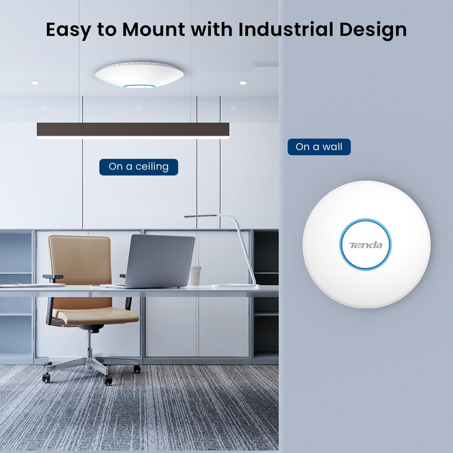 Tenda i27 AX3000 Wi-Fi 6 Ceiling Access Point, Dual-Band 2976Mbps, OFDMA & MU-MIMO, WPA3 Security, Supports 80 Clients, PoE-Powered, Low Latency