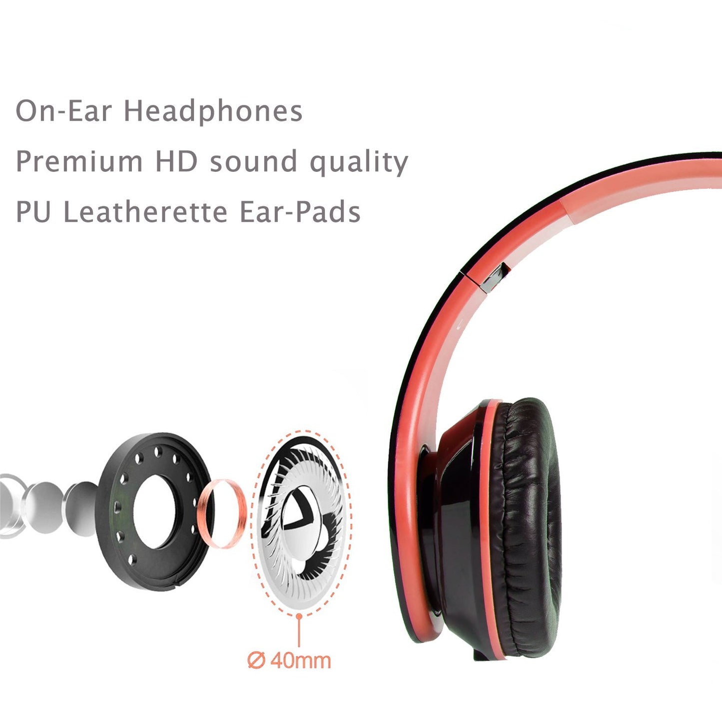 G Galice Kids Headphones for Boys Girls Adults with Microphone Volume Control Removable Audio Cable Black/Red