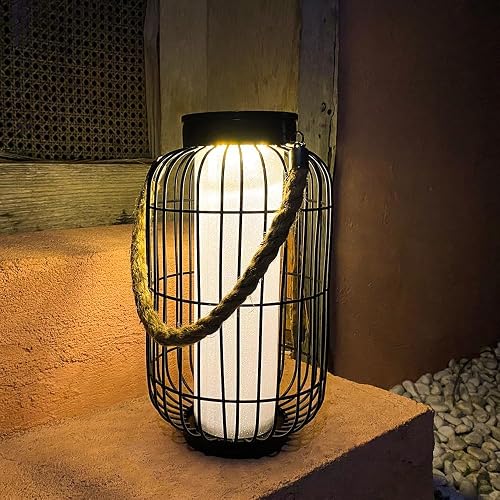 baterysu Large Outdoor Solar Lanterns Hanging Light Waterproof LED Garden Lights solar powered Retro Metal Auto On Off Table Lamp for Garden Patio