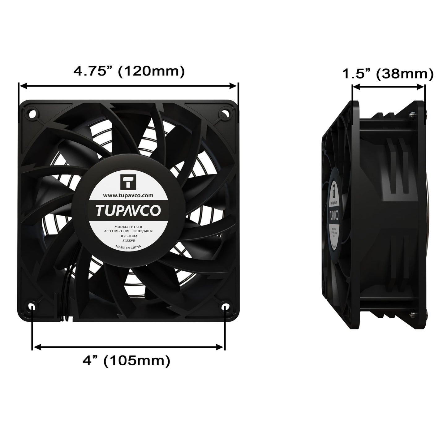 Network Cabinet Fan (Dual 2pc Kit) Server Rack Cooling (Rackmount Muffin Extra Strong Fans Pair 120mm 4in) Steel Frame Ventilation with 110V AC/Ground