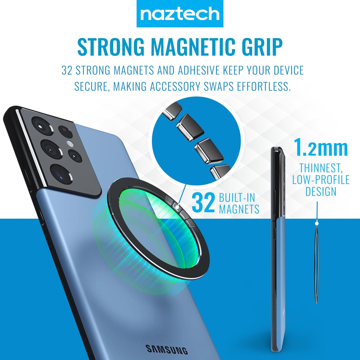 Naztech MagUp MagSafe Adapter - Universal Magnetic Phone Ring for Android & iPhone, Phone Magnet for Wireless Charging, Compatible with Any Qi-Enabled