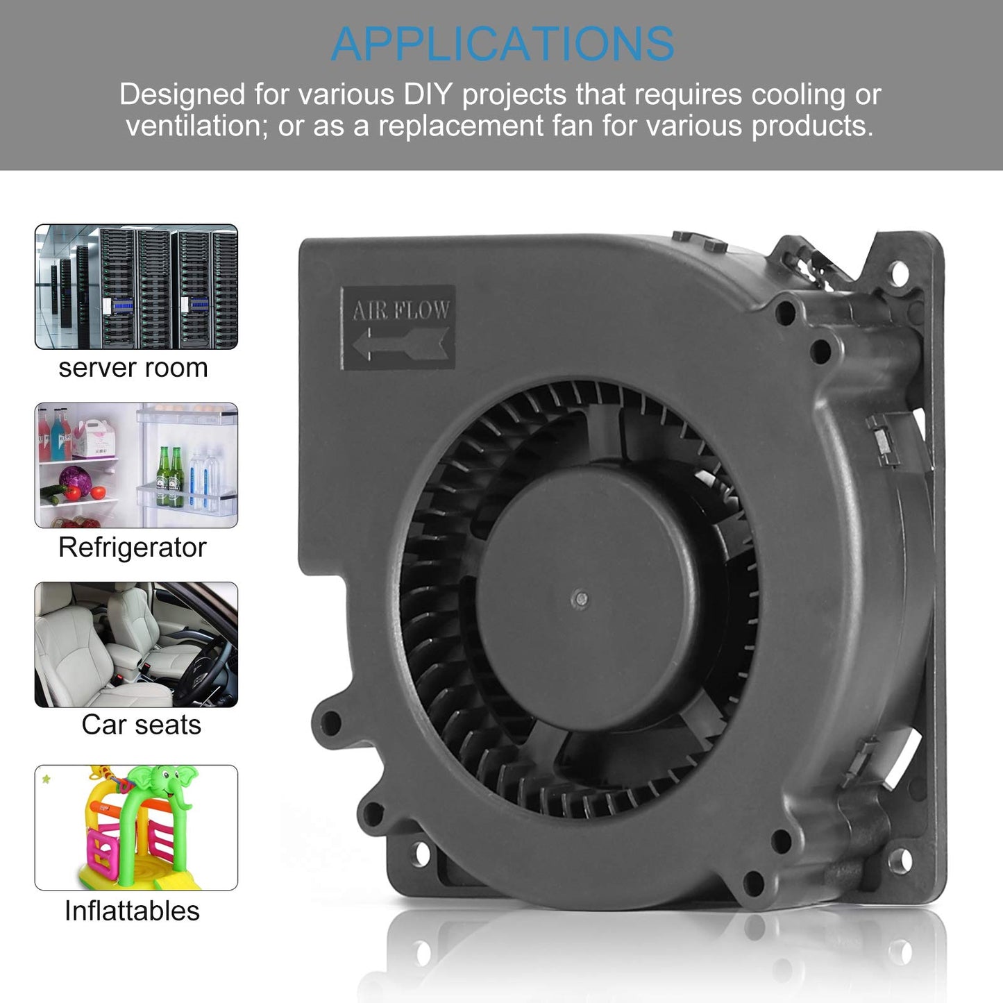 SXDOOL 120mm DC 12V Blower Cooling Fan, AC 110V 115V to DC 12V 2A Power Cord with Speed Controller,for Router Receiver DVR Xbox Modem AV Cabinet