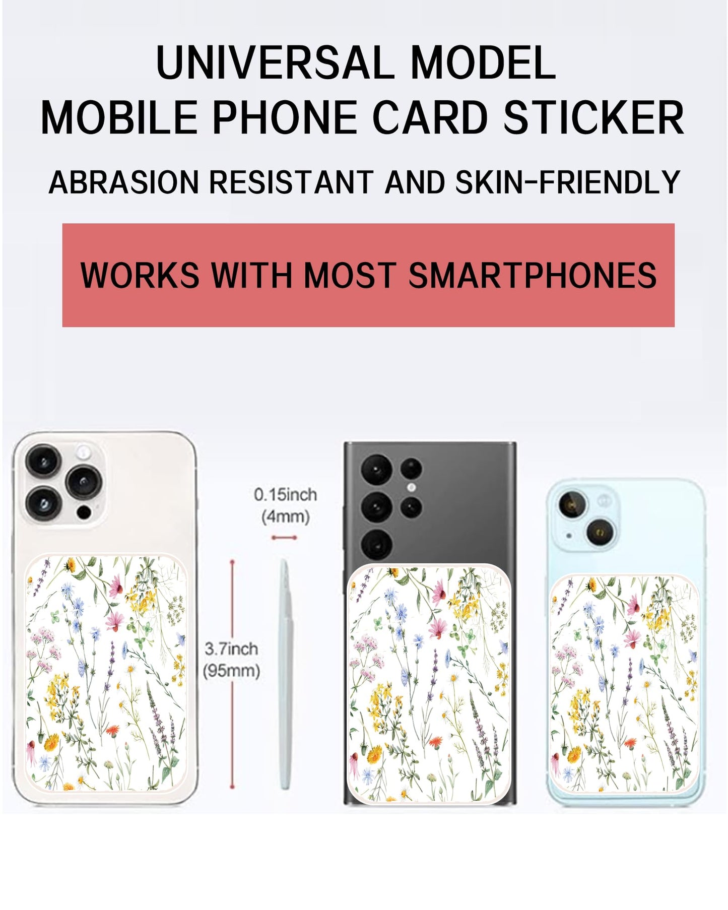 ADBOR Leather Phone Card Holder, Dual Pocket Phone Wallet Stick On, Cute Card Holder, Credit Card Holder Boho Flowers Leaf