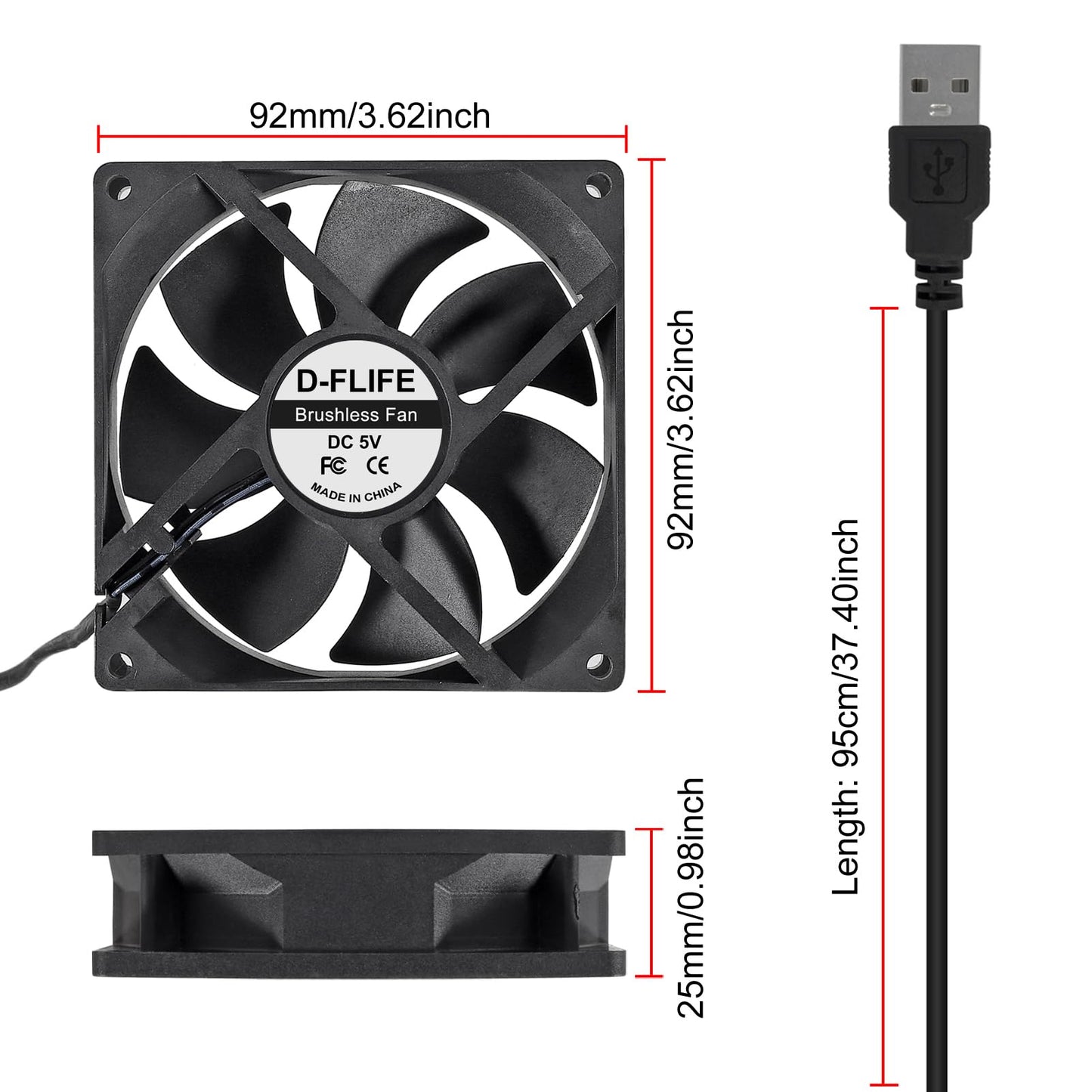 4pcs 9225 92mm x 92mm x 25mm DC 12V 2Pin Computer Fan High Speed Muffin Fan Cooling Fan,UL-Certified for 3D Printer Computer Case Fan (Double Ball