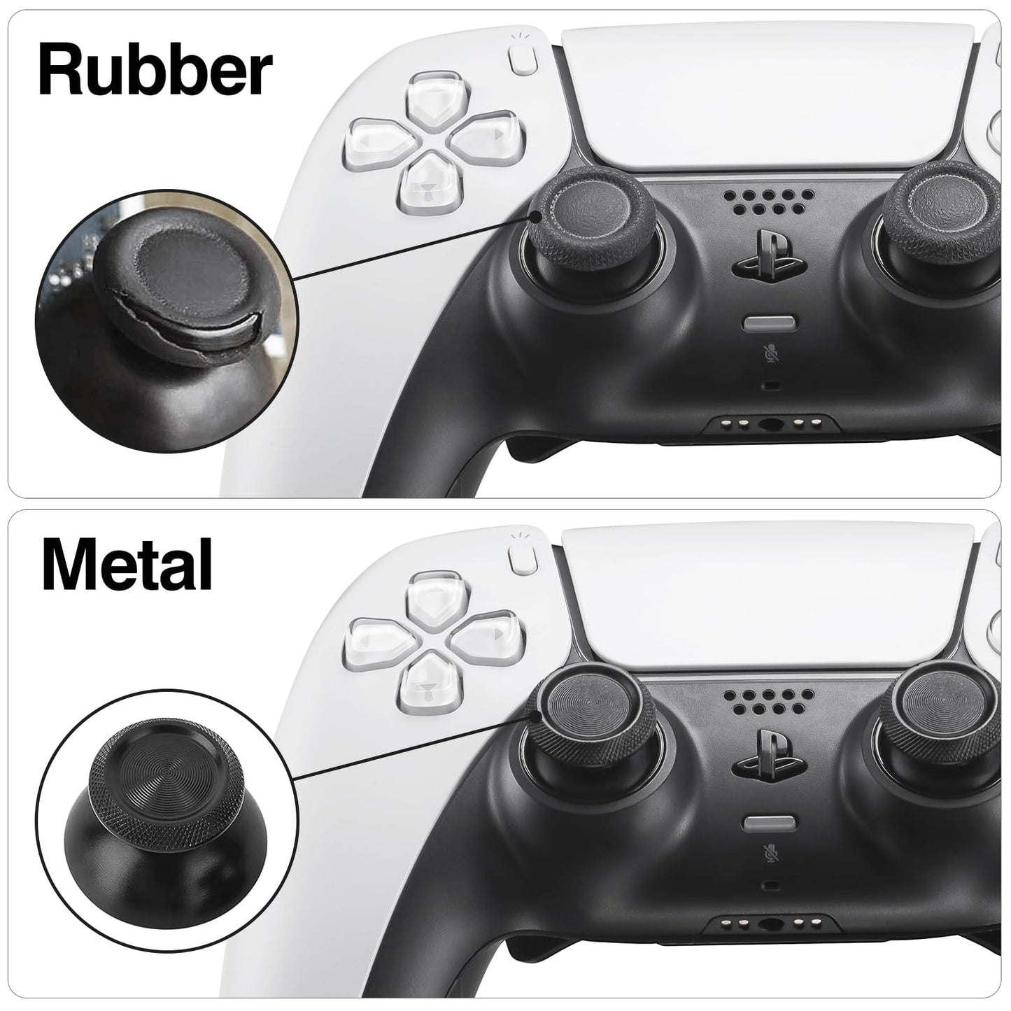 TOMSIN Metal Thumbsticks Replacement Kit for PS5 Controller - Aluminum Joysticks Accessories Compatible with PlayStation 5 Controller (Black)
