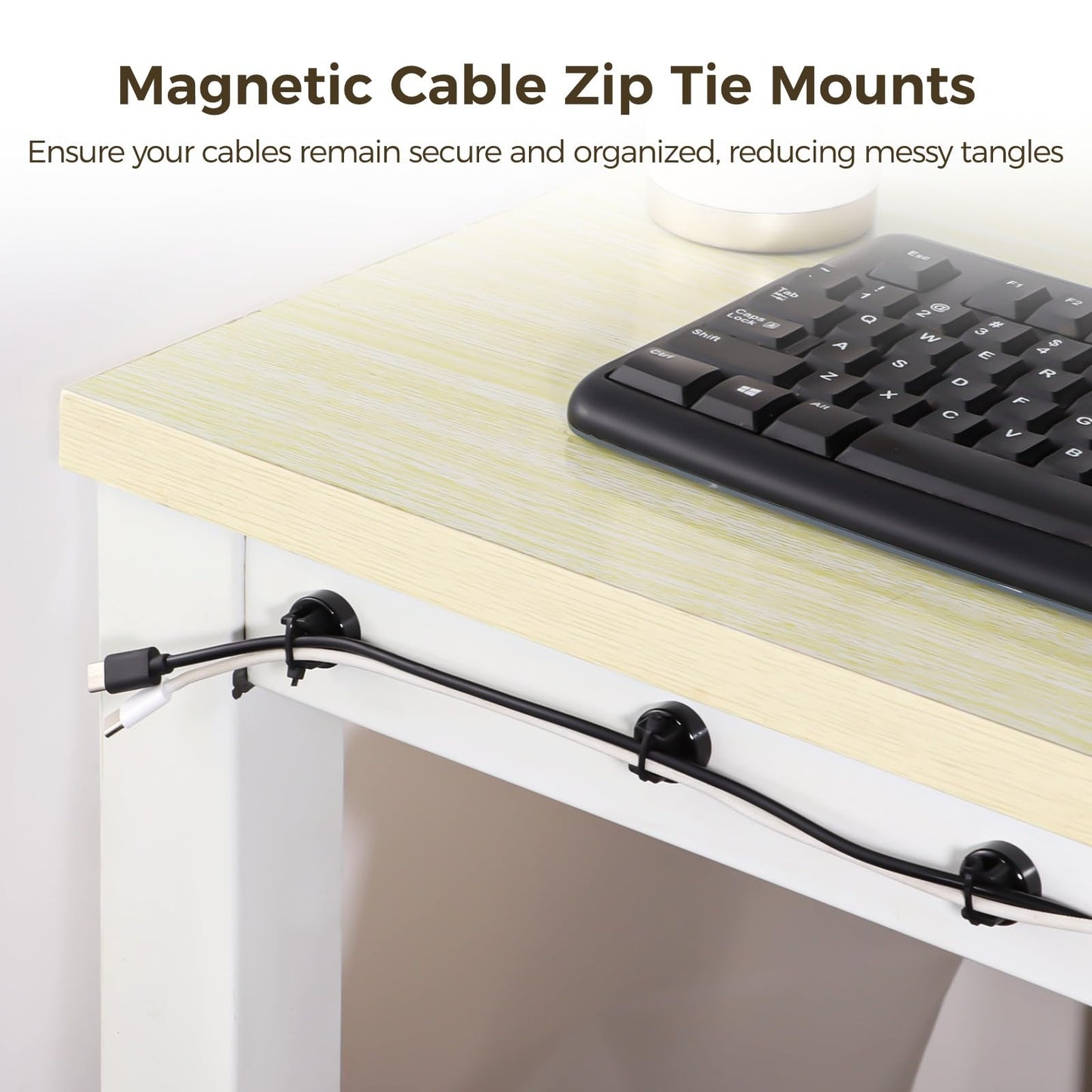 Magnetic Cable Zip Tie Mounts, 50 Pcs Magnets with 200 Pcs Cable Zip Ties, Multipurpose Magnetic Cable Holder for Cable Management, Wire Management