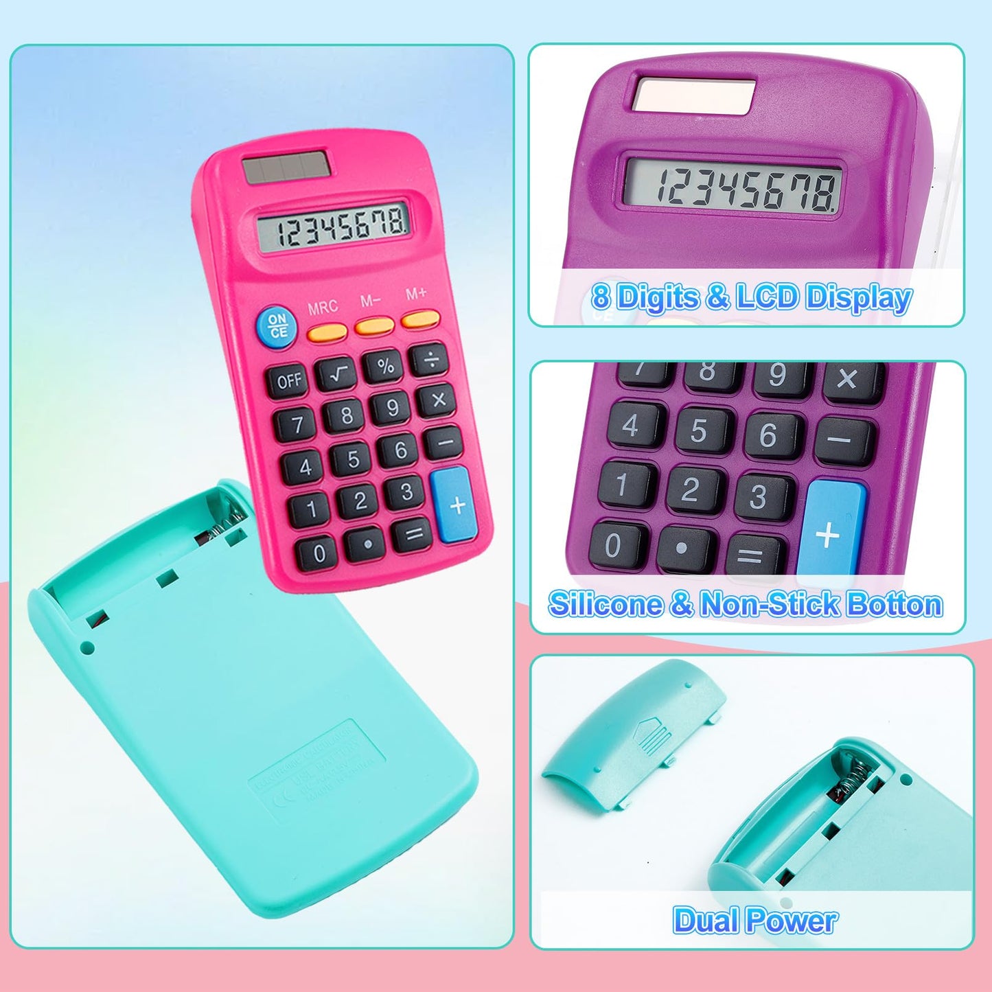 Jeffbaubl 18 Pack Mini Calculators, 8 Digit Display Basic Standard Calculators, Solar Dual Power Calculator, Pocket Size Function Calculator Bulk