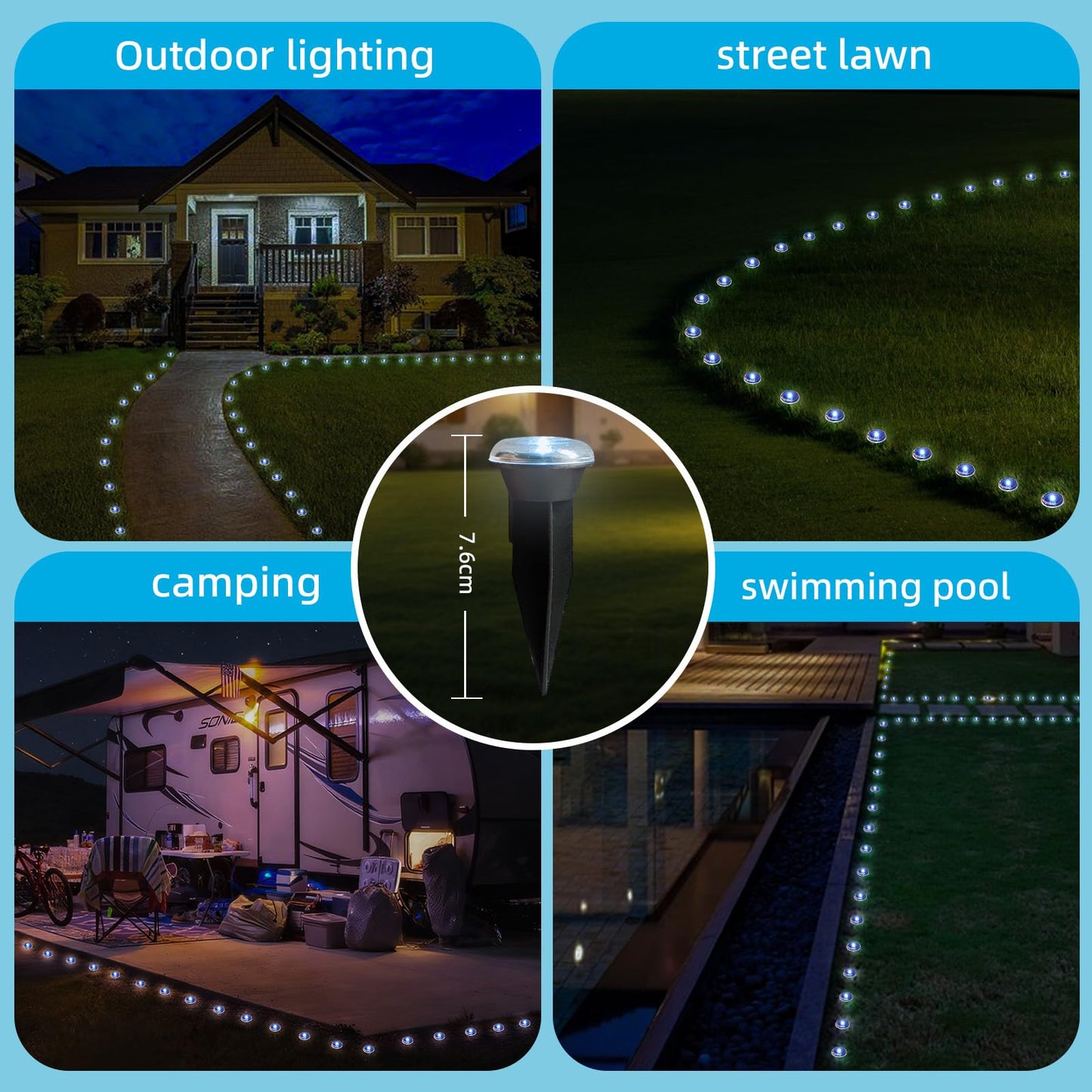 BYIZO 15 LED Solar Ground Lights Outdoor, Waterproof Solar Pathway Lights, LED Landscape Lighting for Garden, Patio, Driveway, Walkway - White