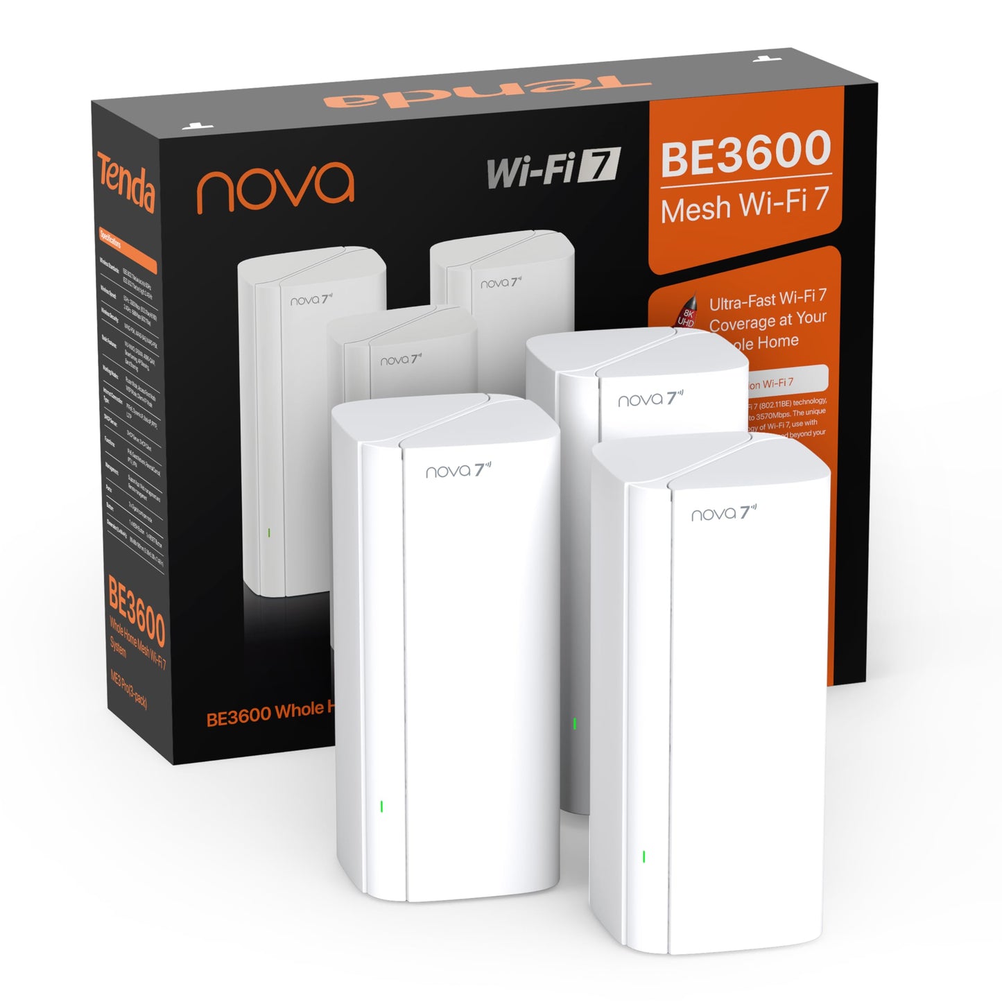Tenda WiFi 7 Mesh System BE3600 - Dual Band Mesh WiFi System for Home, Covers Up to 6,600 Sq. Ft., Mesh Network with 1×2.5G, 2×1G Ports, Supports 160+
