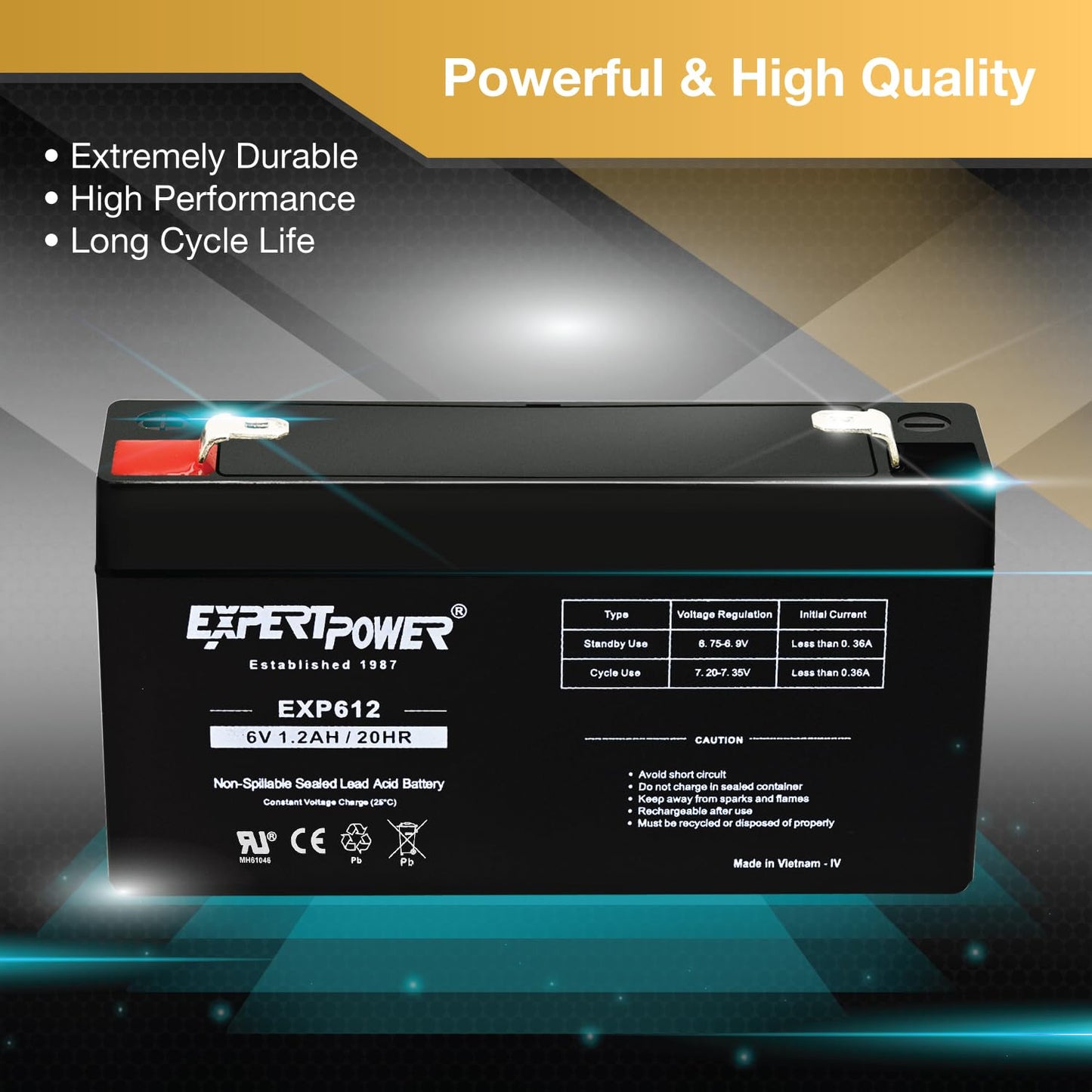 ExpertPower EXP612-1.2Ah 6V Rechargeable Battery, Alarm Battery Replacement for Security System, Home Alarm, GE XT Backup, Replaces DJW6-1.2, 6V1.3AH…