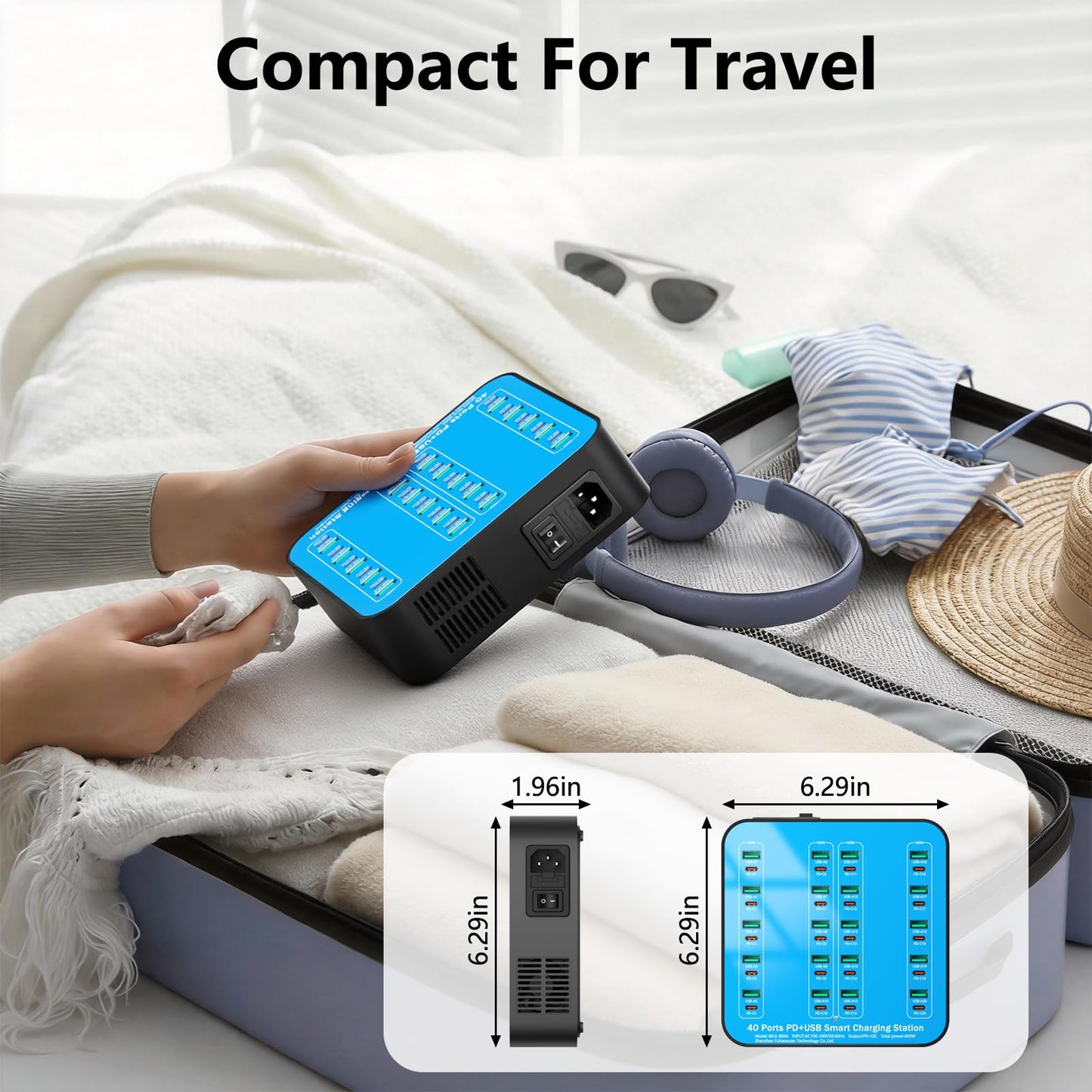 400W USB C Charger Station, 40 Ports (20 USBA+20 USBC) Desktop USB C Charger, Suitable for Multi-Device Fast Charging Station, Compatible with iPhone