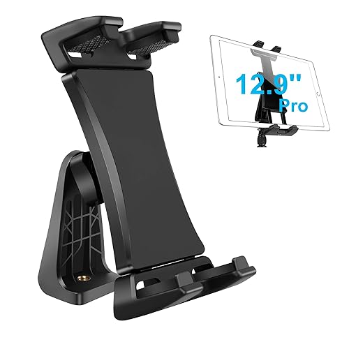 IPad Tripod Mount Adapter 360 Degree Rotatable Universal Tablet Clamp Holder for iPad Pro 12.9 11 10.5, iPad Air Mini, Surface Tab, Galaxy Tab and 3.5