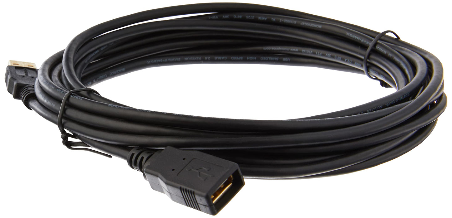 Monoprice USB 2.0 A Male to A Female Extension Cable - 15 Feet | 28/24AWG, Gold Plated, Compatible with USB Keyboard,Mouse,Flash Drive, Hard Drive