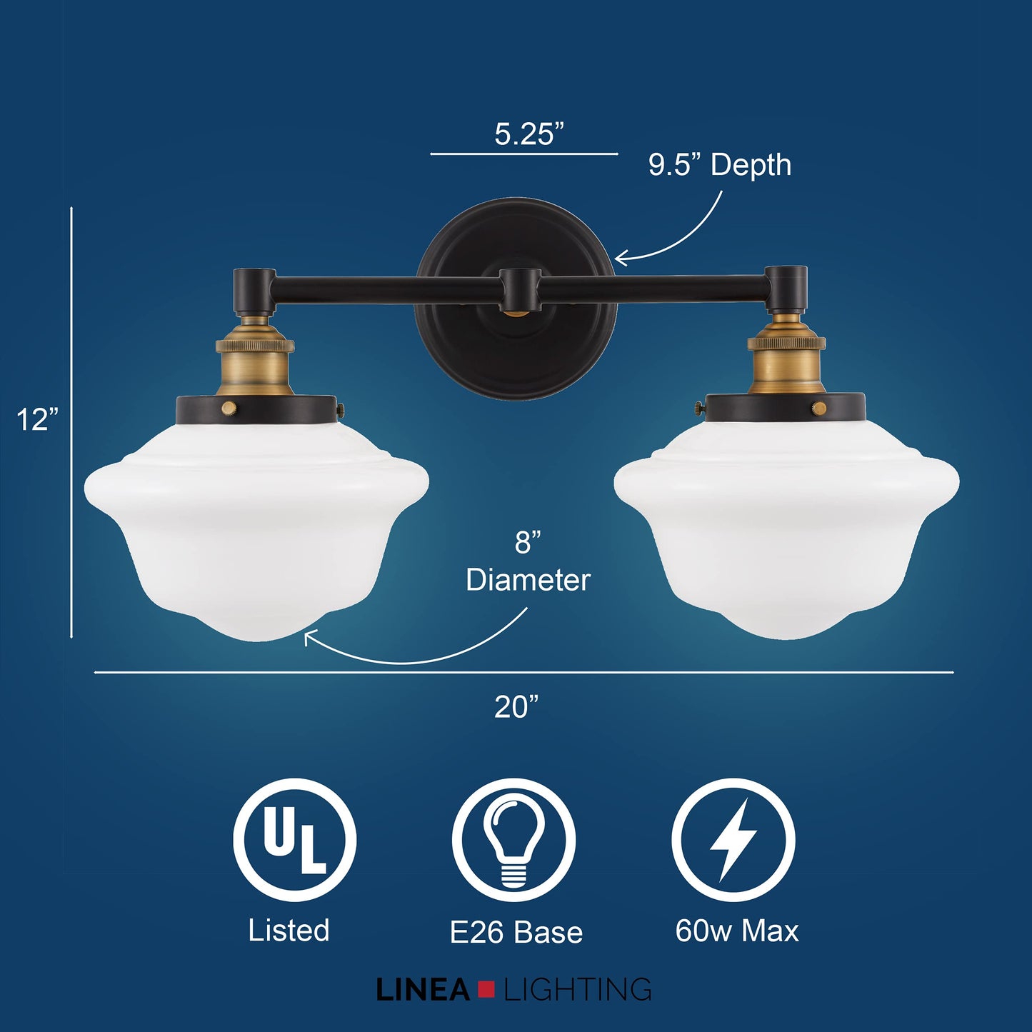 Linea di Liara Lavagna Farmhouse Matte Black Bathroom Light Fixtures Over Mirror Black and Gold 2-Light Bathroom Vanity Light Fixture Milk Glass