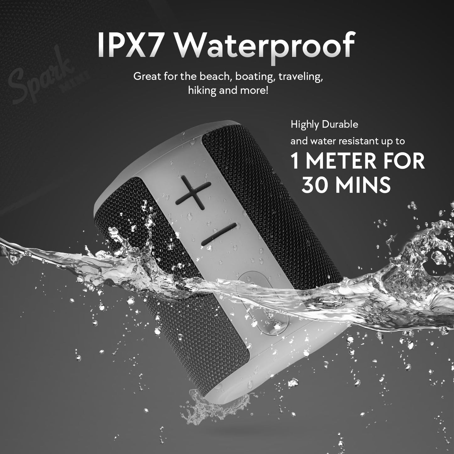 Winking Clam Outfitters Spark Mini Bluetooth Portable Speaker Indoor Outdoor Wireless Speaker, Compact Travel Speaker | IPX7 Waterproof, 10+ Hour