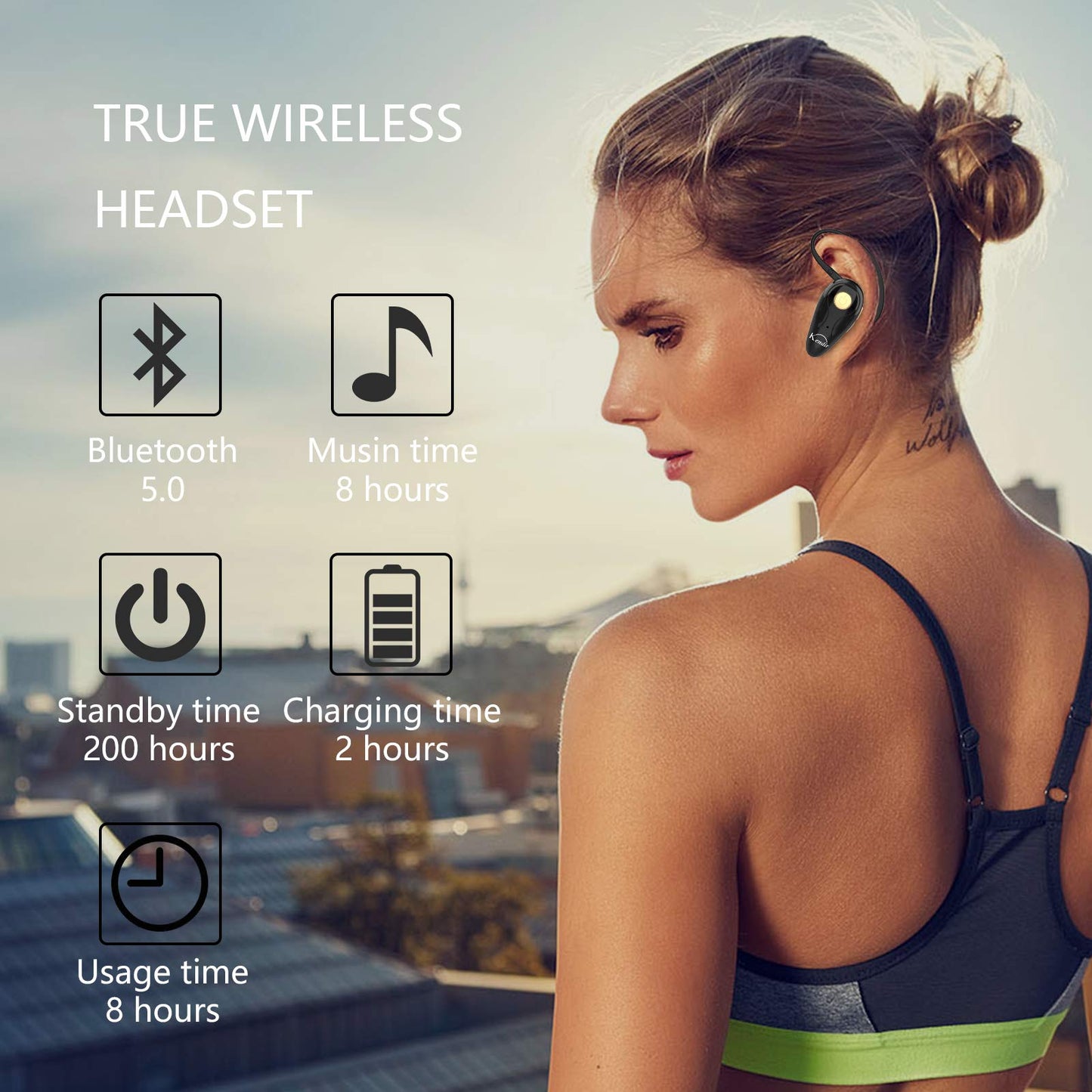 Kendir Bluetooth Headset, V5.0 Ultralight Wireless Headphone Cell Phone Earpiece with Mic Headsetcase,Volume Control, Handsfree Earbud,Compatible