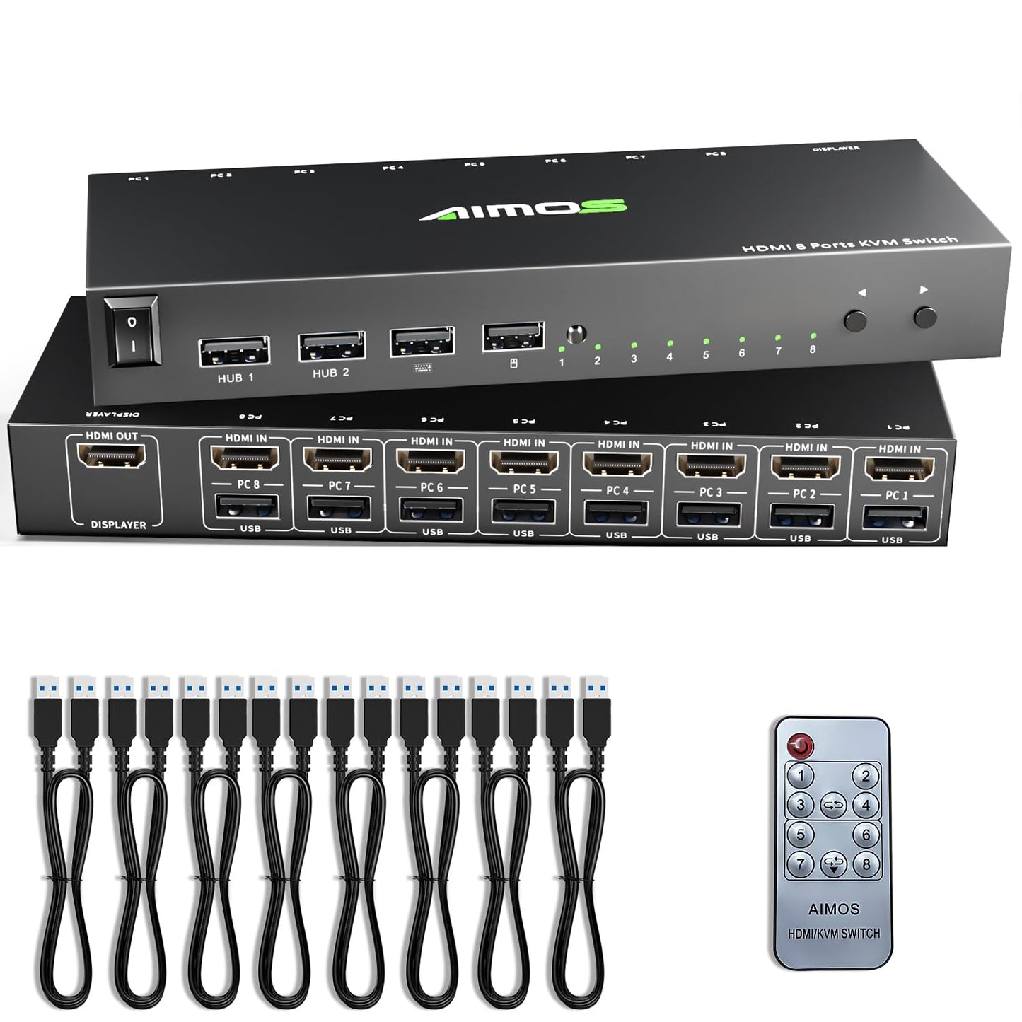 KVM Switch 8 Ports with Hotkey, 8 in 1 Out USB 2.0 HDMI KVM Switcher Support 4K@30Hz for 8 PC Share Keyboard and Mouse, Compatible
