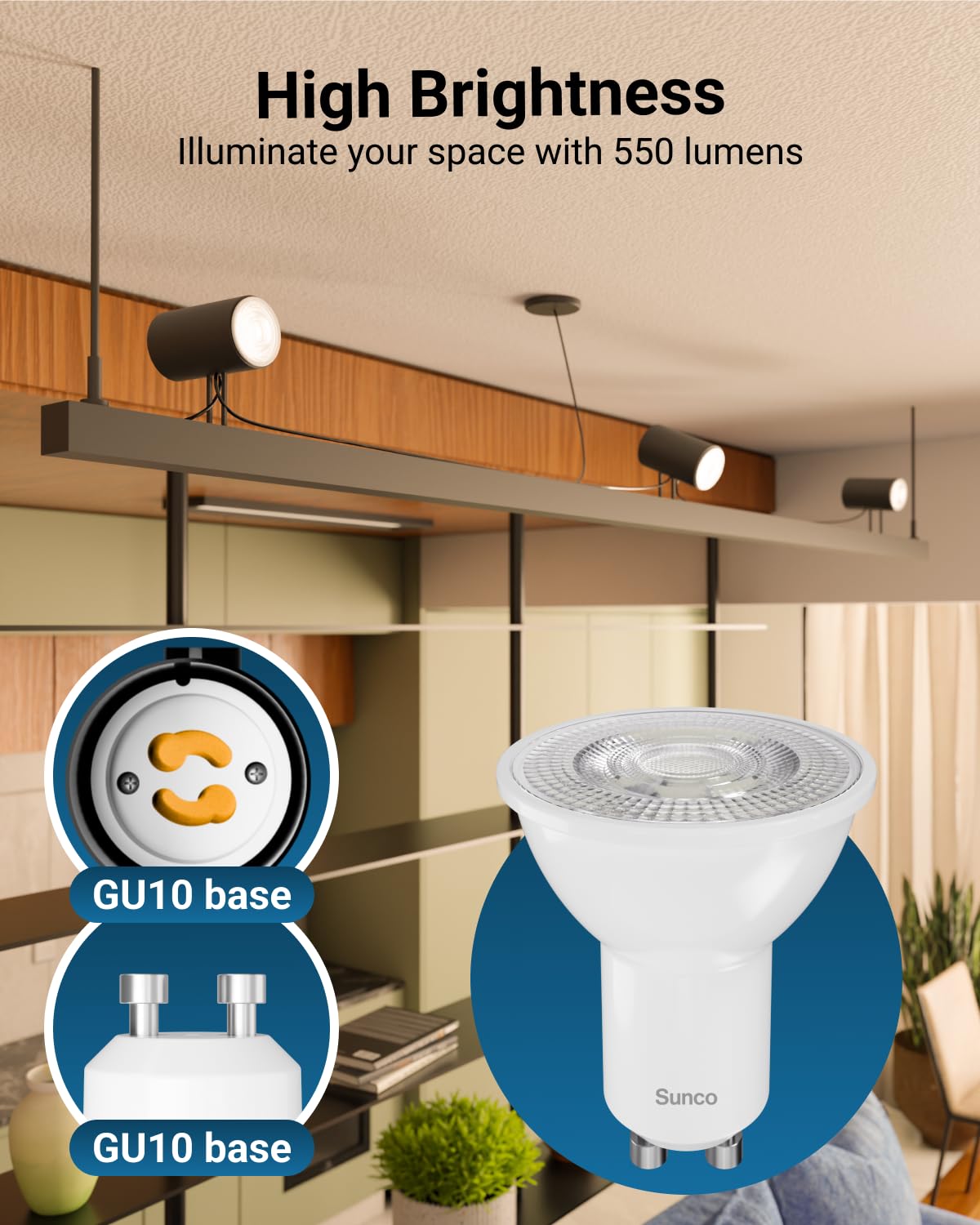 Sunco 12 Pack GU10 LED Bulb, 550LM, 3000K Warm White, 5.5W=50W Equivalent, Dimmable MR16 Bulbs for Recessed, Track Lighting, Spot Lights, Range Hood