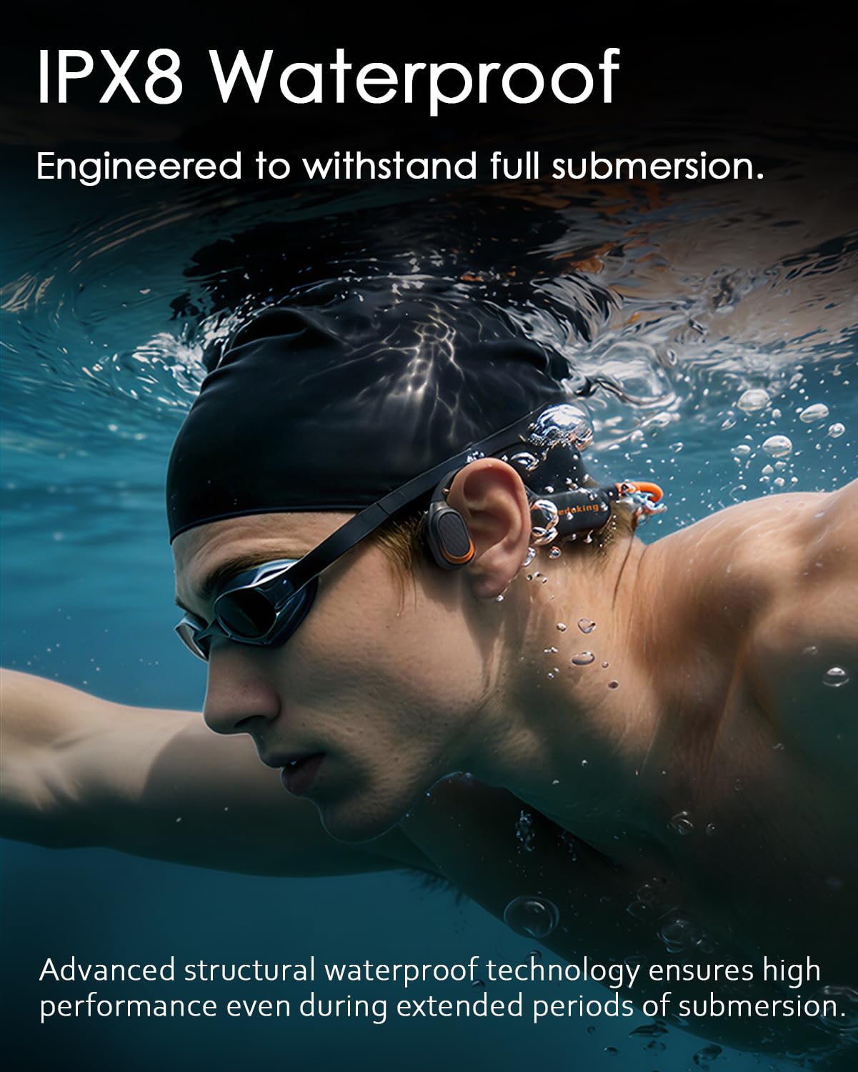 wedoking Bone Conduction Swimming Headphones Bluetooth 6.0, 16GB MP3 Player Waterproof Headphones for Surfing, IPX8 Open Ear Sport Wireless Earphones