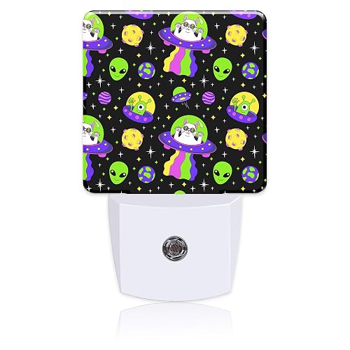 BLYKVGHQ Alien and Cat Night Light,Plug into Wall with Dusk to Dawn Light Sensors,LED Nightlights for Bedroom,Bathroom,Kitchen,Hallway,Room Decor