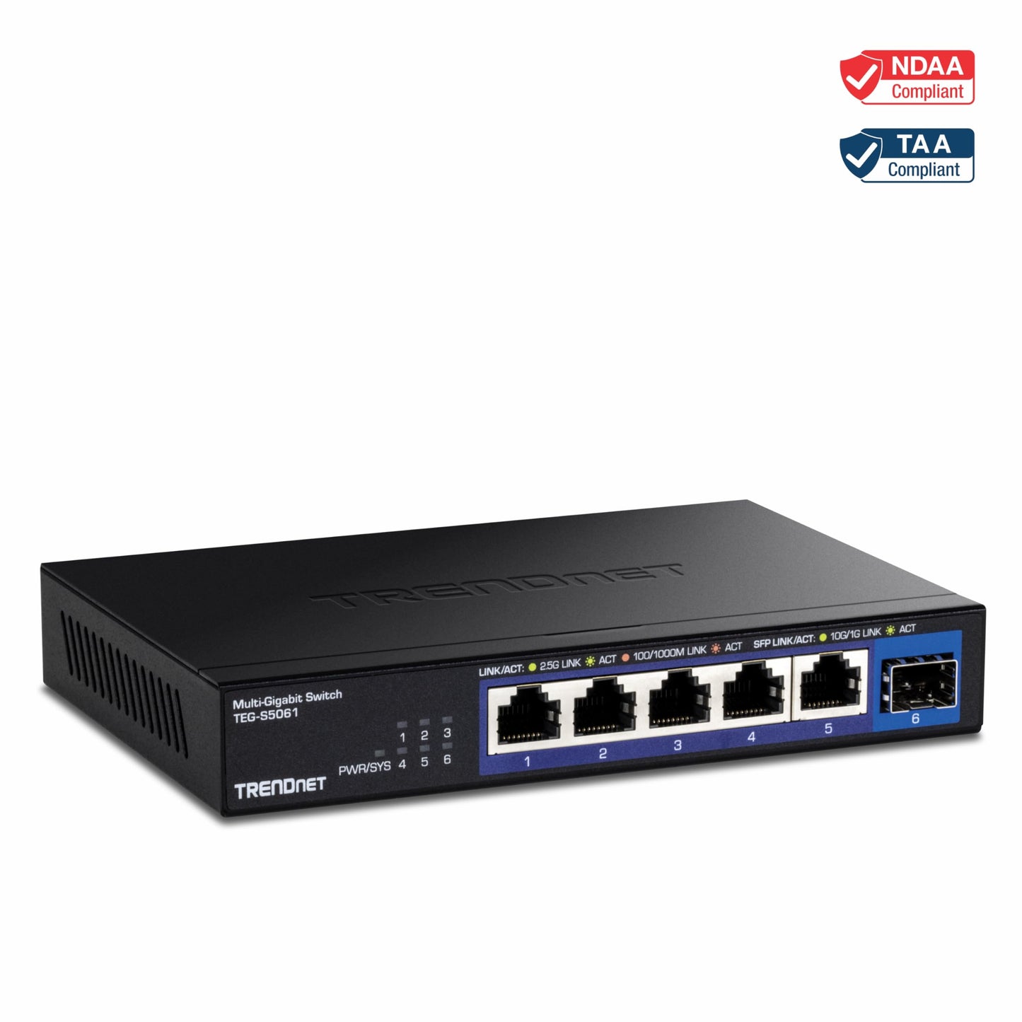 TRENDnet 6-Port Unmanaged 2.5G Switch with 10G SFP+Port, TEG-S5061, 5 x 2.5GBASE-T Ports, 45Gbps SwitchingCapacity, Fanless, Wall Mountable, (Renewed)