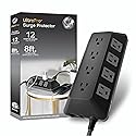 GE UltraPro 12-Outlet Surge Protector, 8 Ft Braided Extension Cord, Multi Plug Outlet Extender, Adapter Spaced, Flat Plug, for Home, Office, Dorm