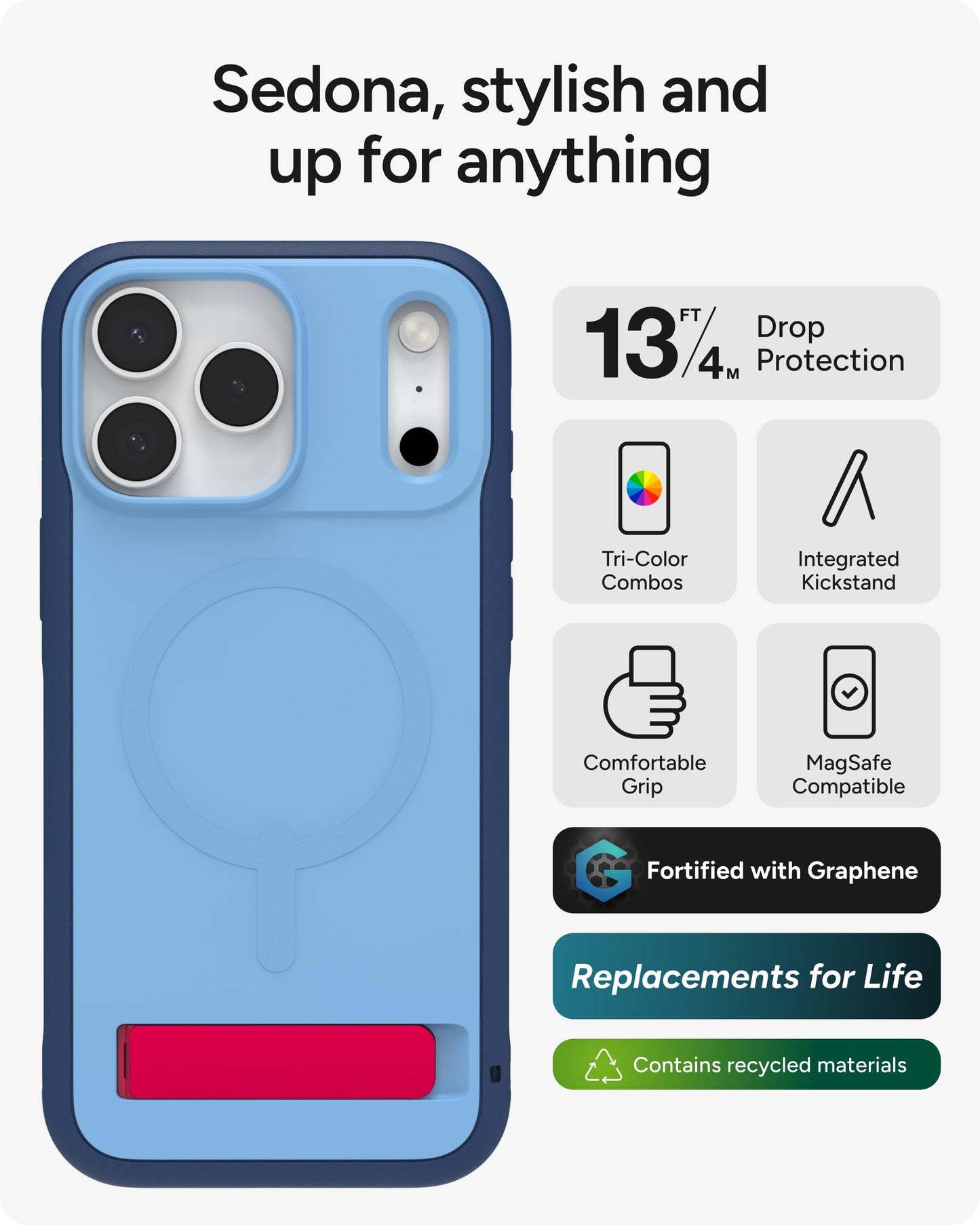 ZAGG Sedona Snap Case with Kickstand for iPhone 17 Pro Max - Navy Blue, Drop Protection (13ft/4m), Multi-Layer Protection, with Camera Button, MagSafe