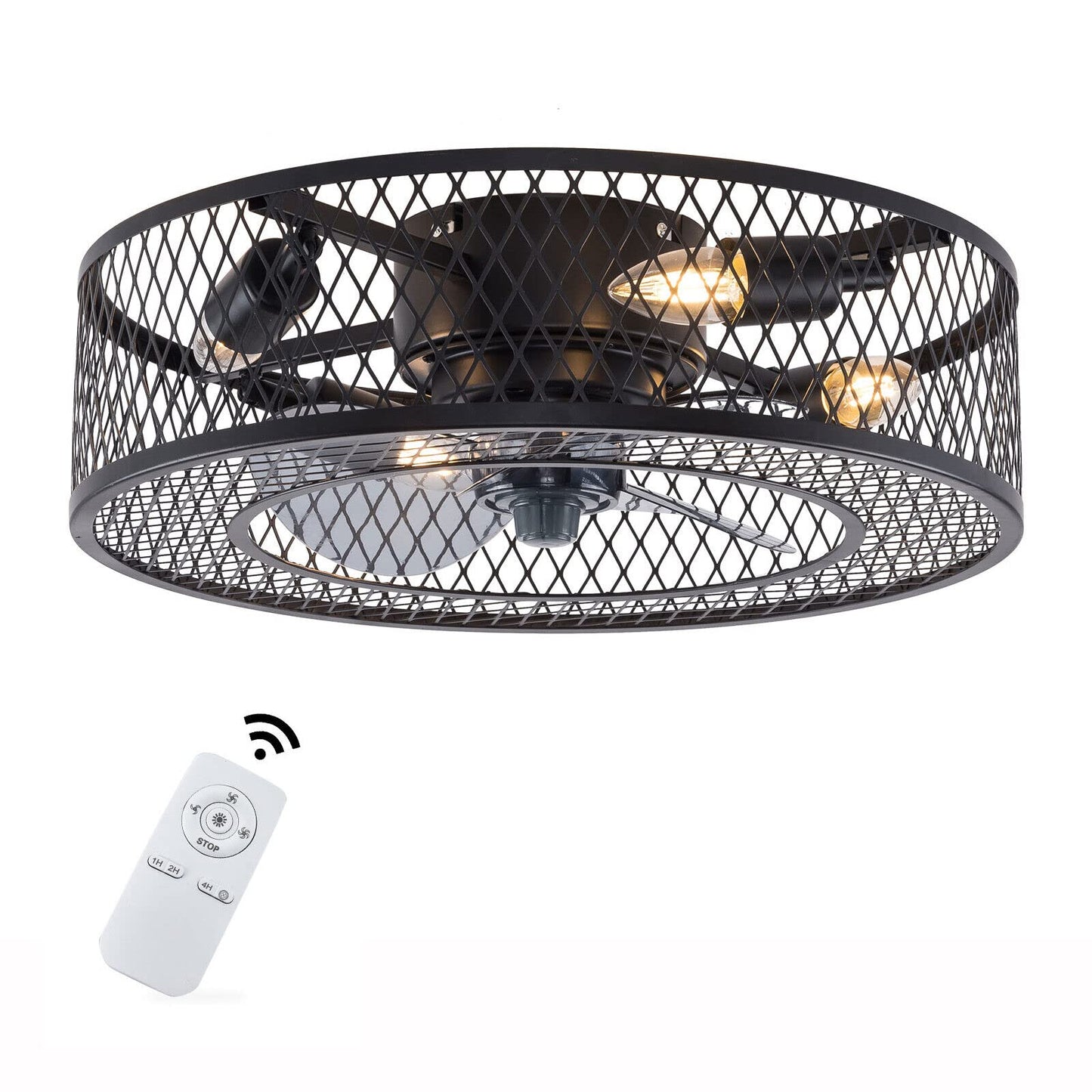 Kathring Enclosed Ceiling Fan, 18" 60W Modern Caged Ceiling Fan Adjustable 3-Speed Remote with LED Light for Bedroom Living Room Indoor