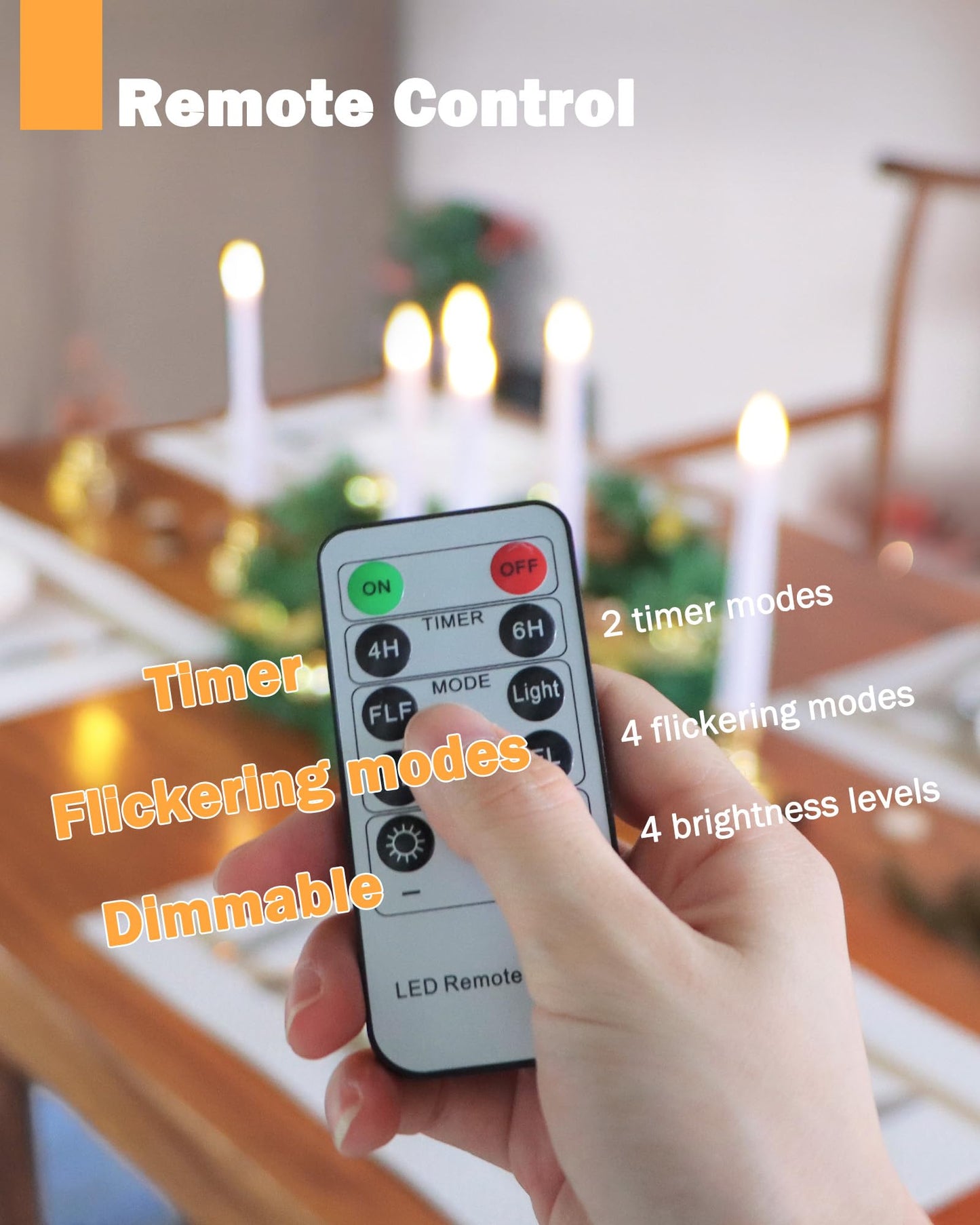 FPOO 6PCS Christmas Window Candles with Timer, Led Flickering Flameless Candles with Remote, Battery Operated Taper Candles Provide Realistic Warm