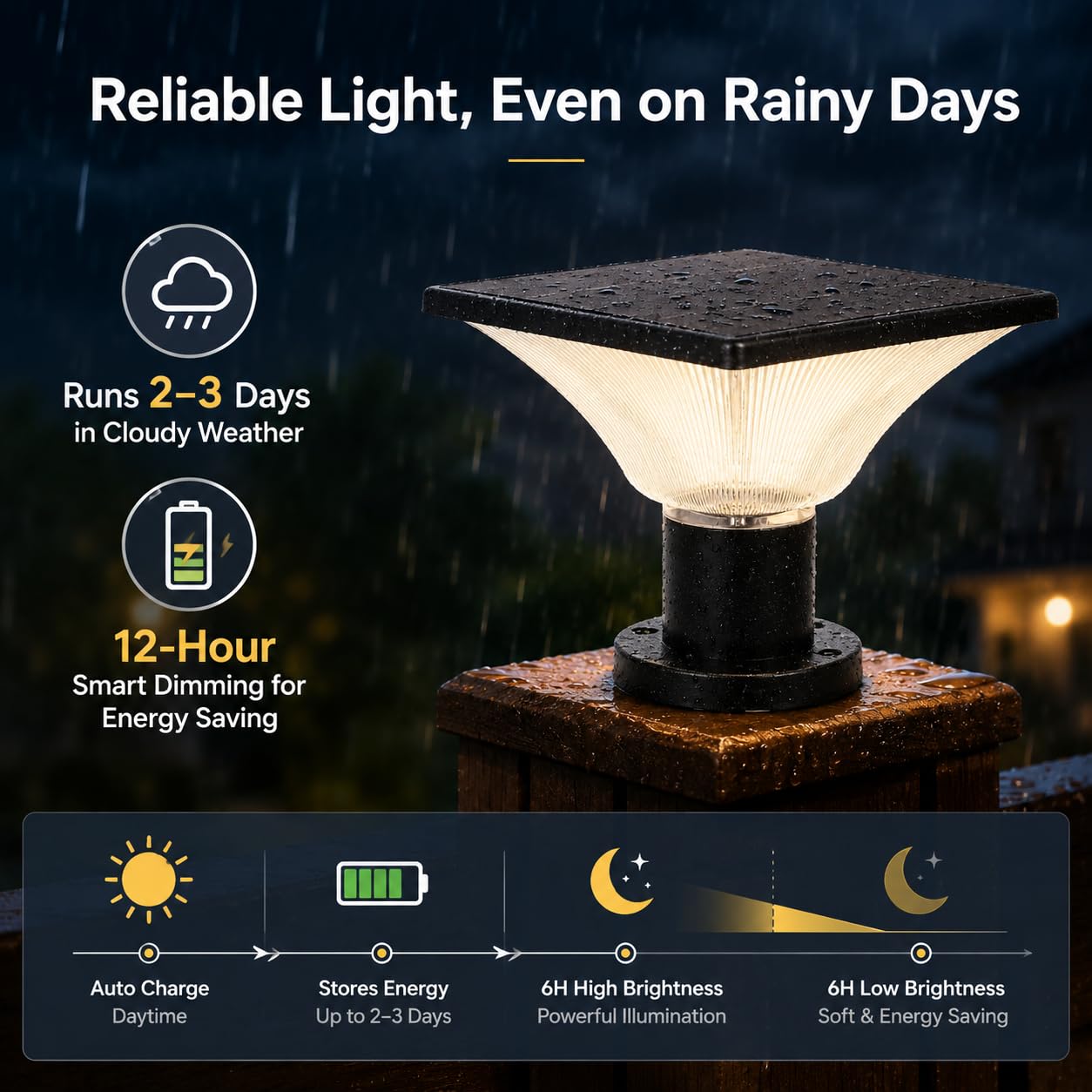 FOOYANCHO Solar Post Cap Lights - Auto On/Off Solar Post Lights Outdoor - Post Lights Outdoor Solar Powered 4x4 - Outdoor Lights Fits Most Posts (1