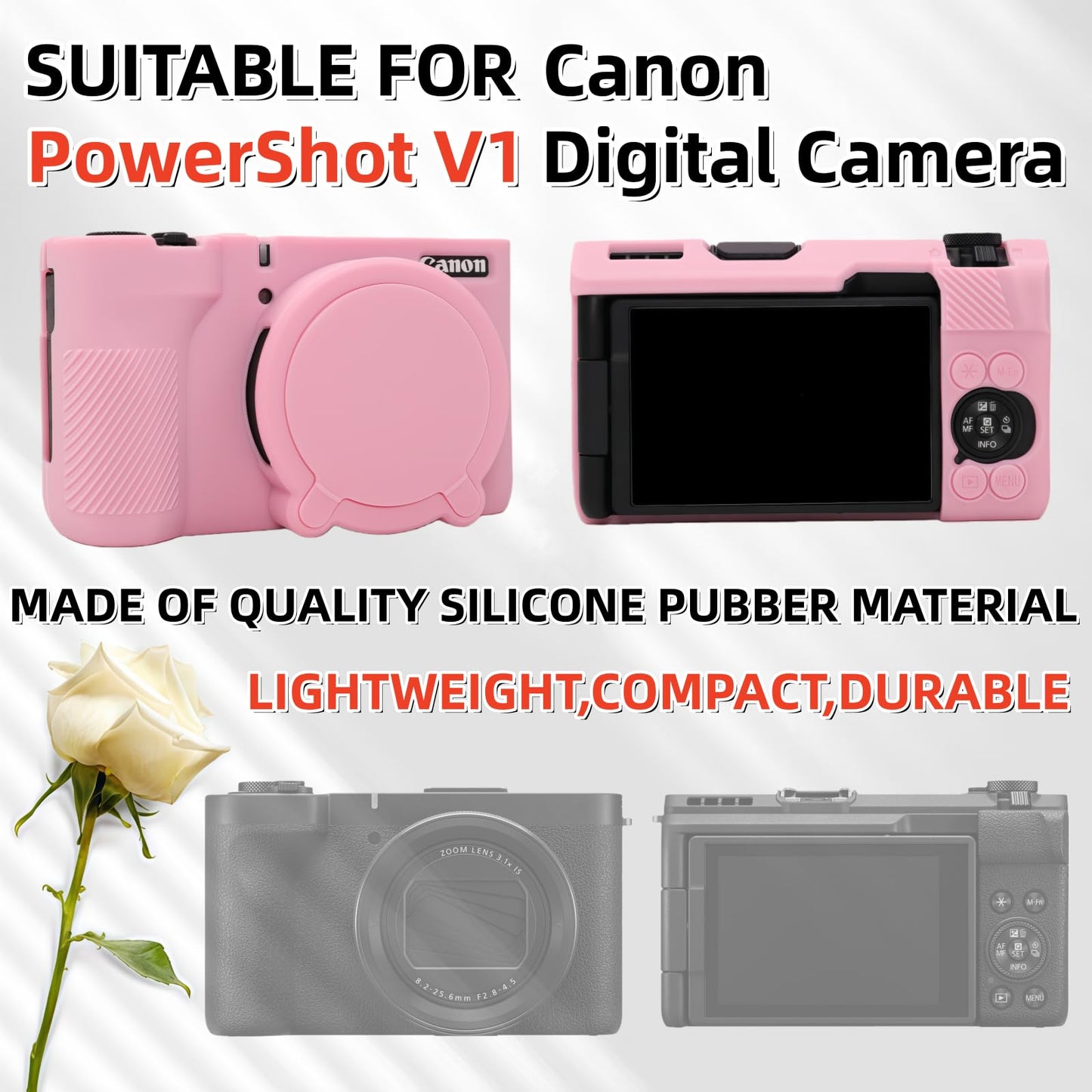 SZHSYJY V1 Case,Camera Case for Canon PowerShot V1 Digital Camera - Soft Silicone Protective Case with Removable Lens Cover, Includes 2 Screen