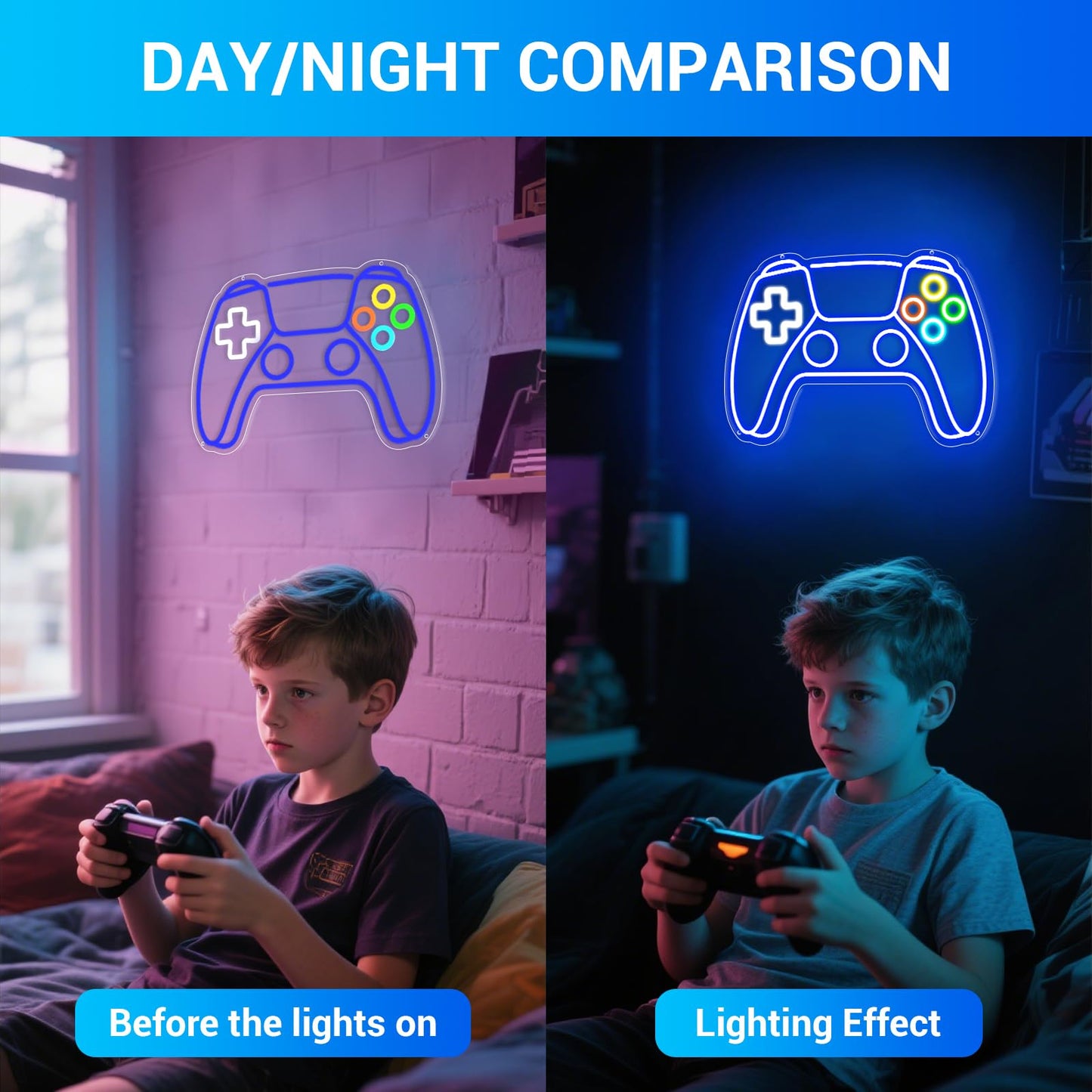 Holegather Gamer Neon Sign, Gamepad Gaming LED Signs for Wall Decor with USB Powered Gamer Neon Light Gaming Room Decor Gifts for Boys, Teens, Kids