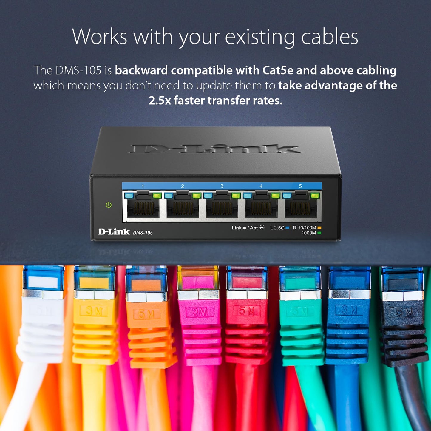 D-Link 5-Port 2.5GB Unmanaged Gaming Switch with 5 x 2.5G - Multi-Gig, Network, Fanless, Plug & Play (DMS-105/RE) (Renewed)