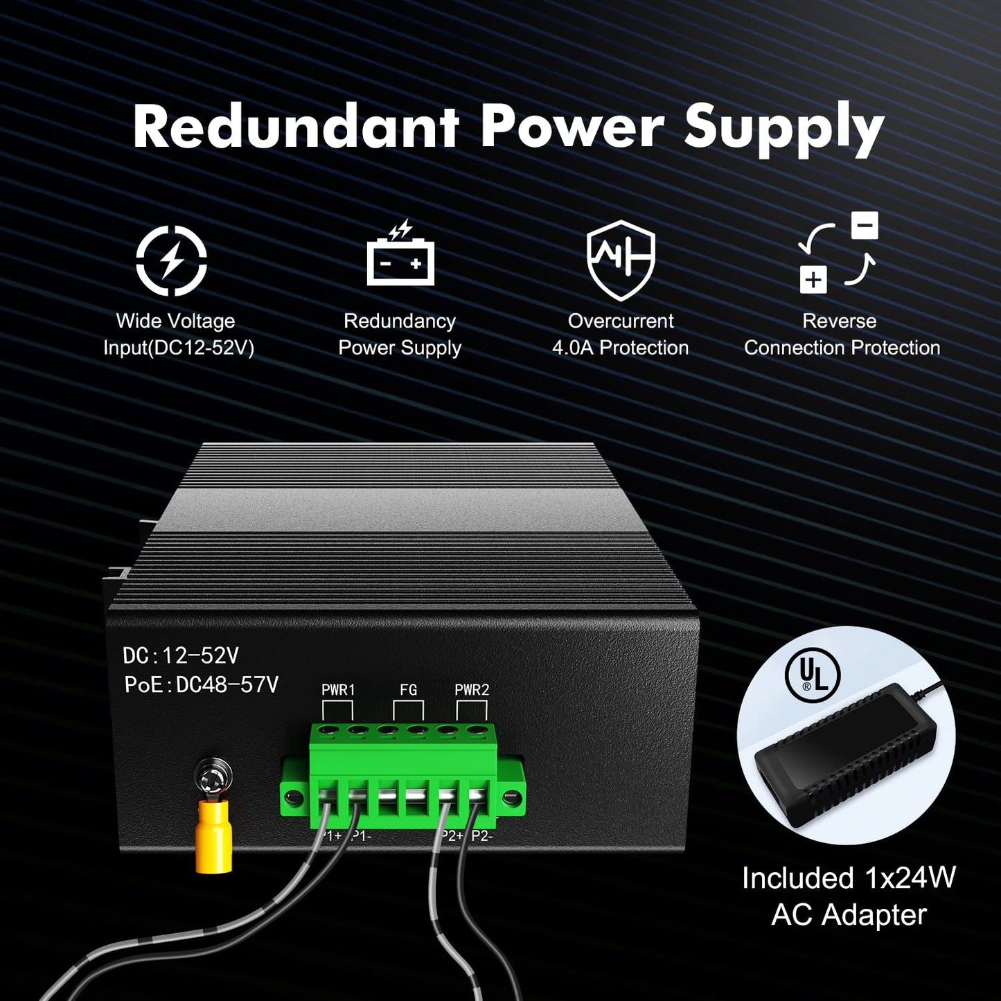 MokerLink 8 Port Gigabit Industrial DIN-Rail Ethernet Switch, 16Gbps Switching Capacity, IP40 Rated Network Switch (-40 to 185°F), with UL Power