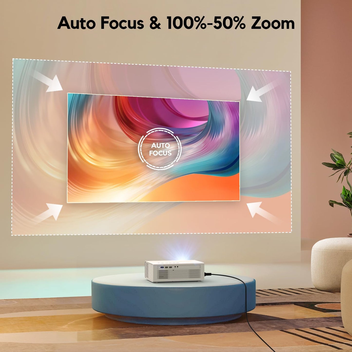 ?Netflix Built-in & Native 1080P Projector?AKIYO Smart Projector with WiFi and Bluetooth, Auto Focus & Keystone Portable Outdoor Projector 4K