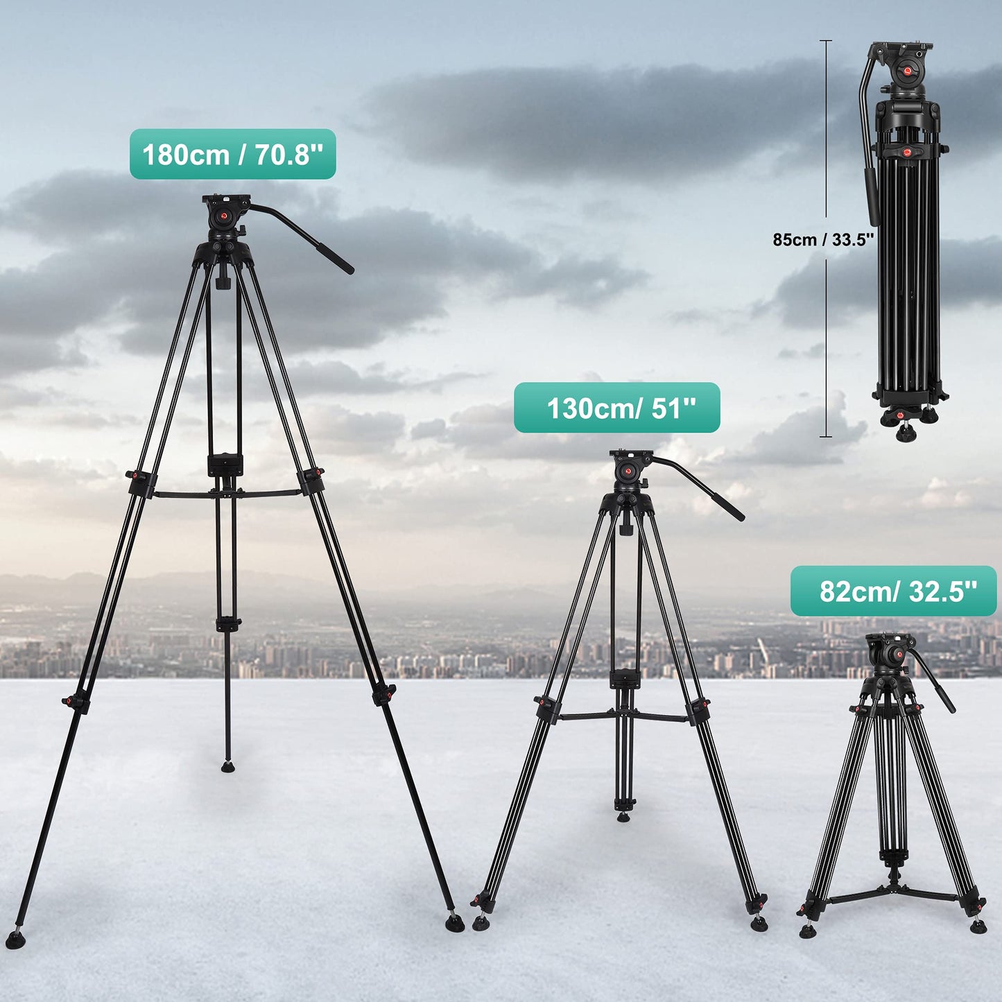 YoTilon Heavy Duty Tripod,70.8 Inch Professional Video Tripod with Fluid Head and Max Loading 17.6 LB, Universal QR Plate, for HDSLR
