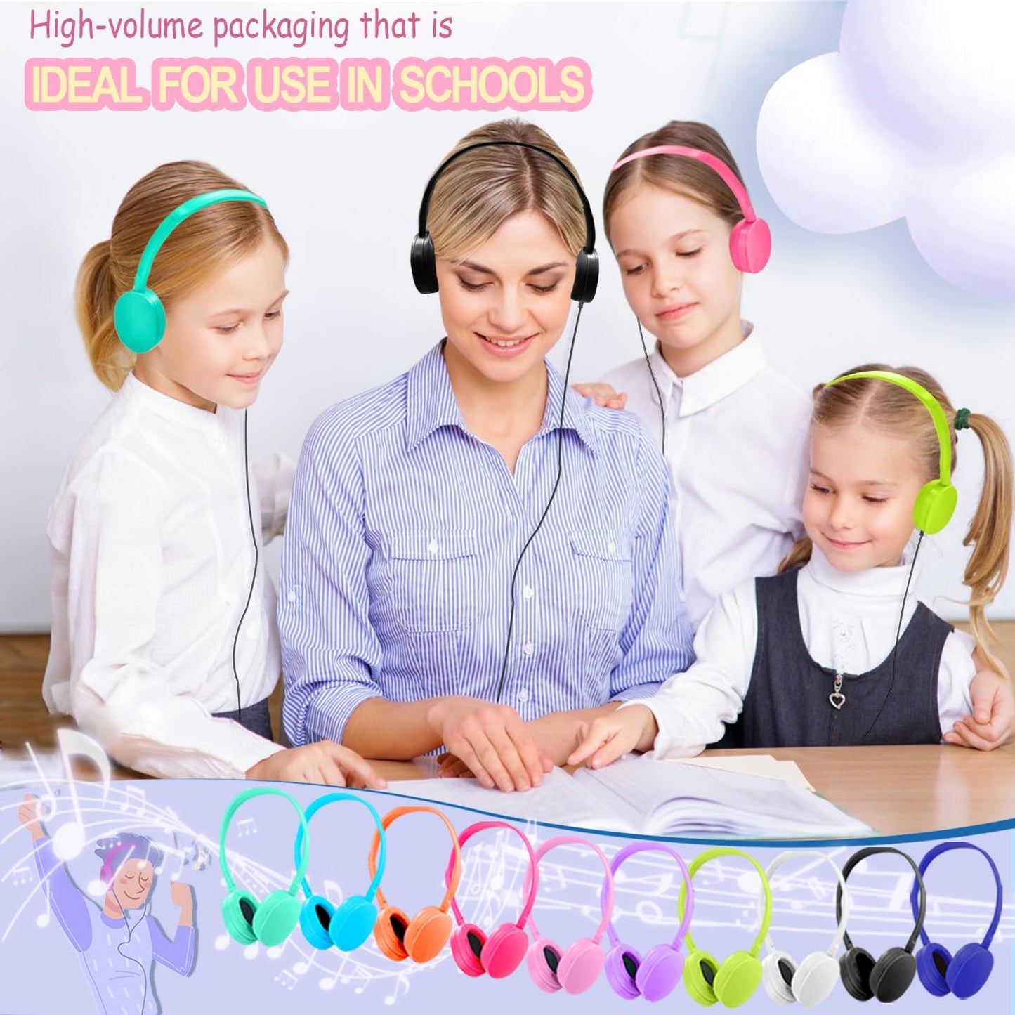 Ladont 30 Pack Kids Headphones Bulk for Classroom School Library,Durable Wholesale Wired Headphones for Kids Student Boys Girls Adults,HD Sound 3.5mm