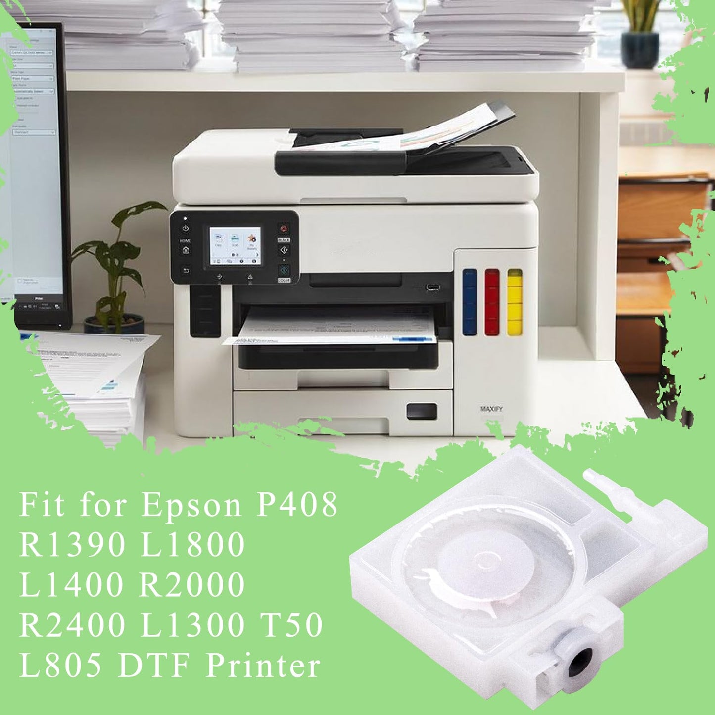 4PCS Printer Ink Damper Replacement Fit for Epson P408 R1900 R1390 L1800 L1400 R2000 R2400 L1300 T50 L805 DTF Printers Fits for E-pson Document Photo