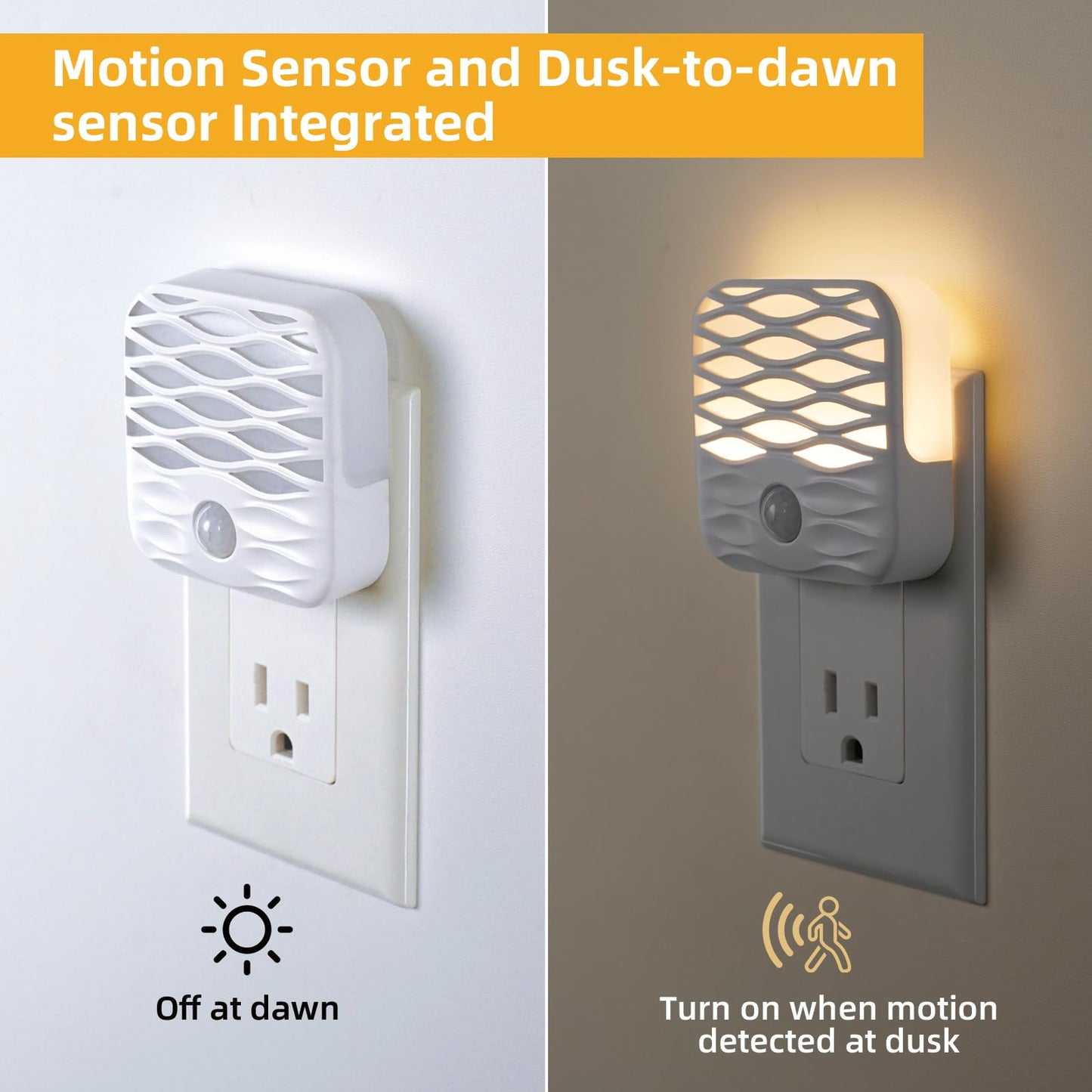Dawnrise 3 Pack Night Lights Plug into Wall,Motion Sensor Nightlights Indoor with Warm White for Stairs, Hallway, Living Room, Kitchen, Entrance