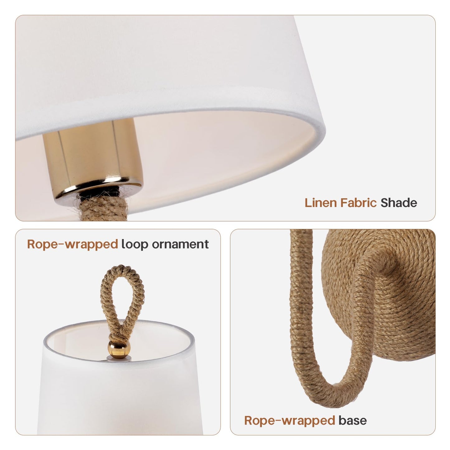 HILUXIA Natural Rattan Wall Sconce Set of 2: Boho Coastal Rope Woven Lamps with Linen Fabric Shades for Living Room, Bedroom, Bedside, Vanity