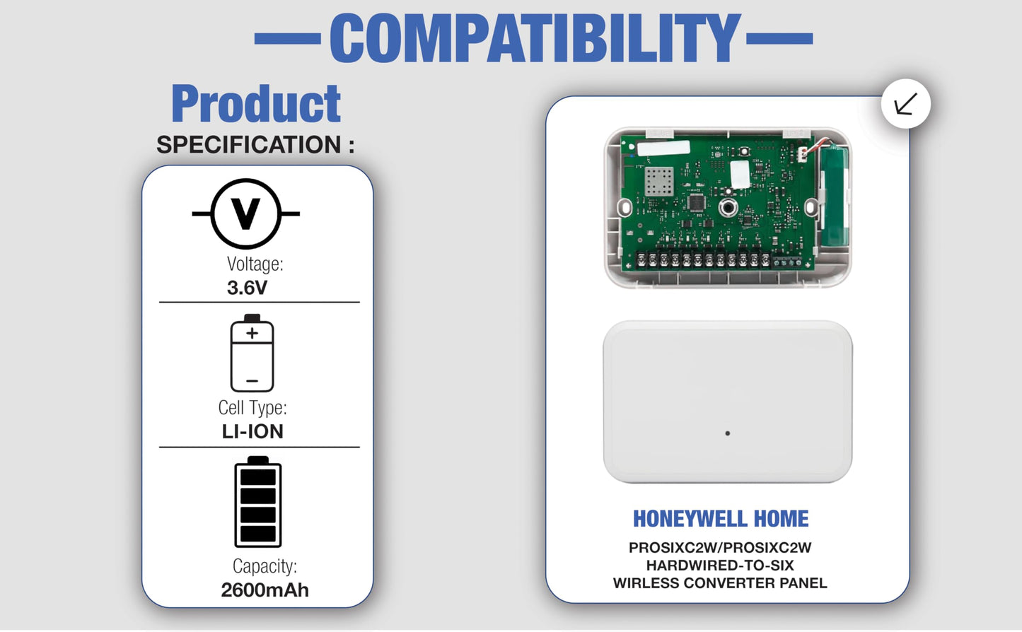 Battery 300-10342 Replacement For Honeywell Home PROSIXC2W/PROSIXC2W Hardwired-to-SiX Converter Panel Series, PROSIXRPTR Encrypted Wireless Repeater